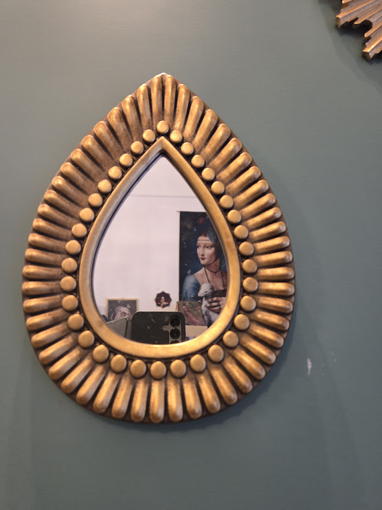 Miroir goutte doré motifs 19,7x27cm