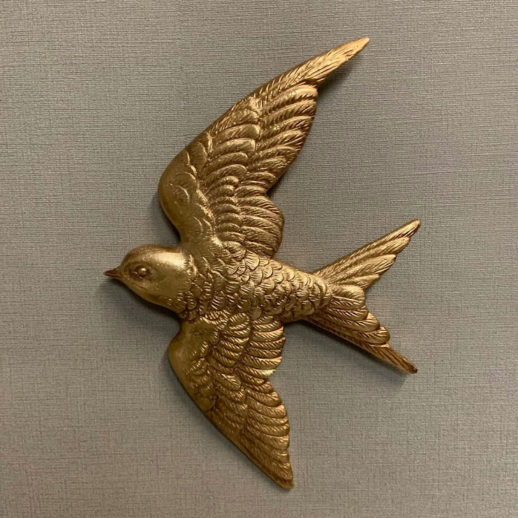 Déco murale oiseau doré 16,5x24,5cm