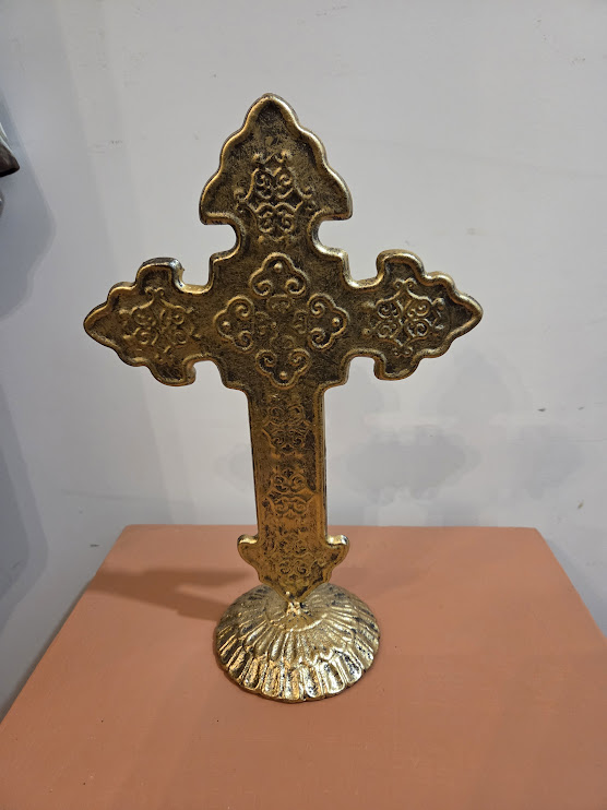 STATUE CROIX MÉTAL DORÉ 20X10X30CM