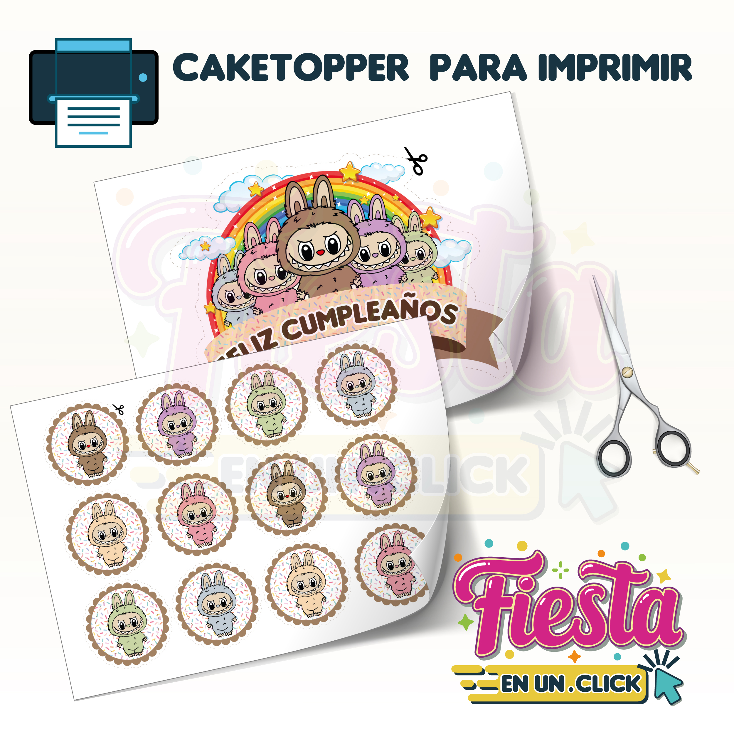 Cake Topper para Imprimir Labubu