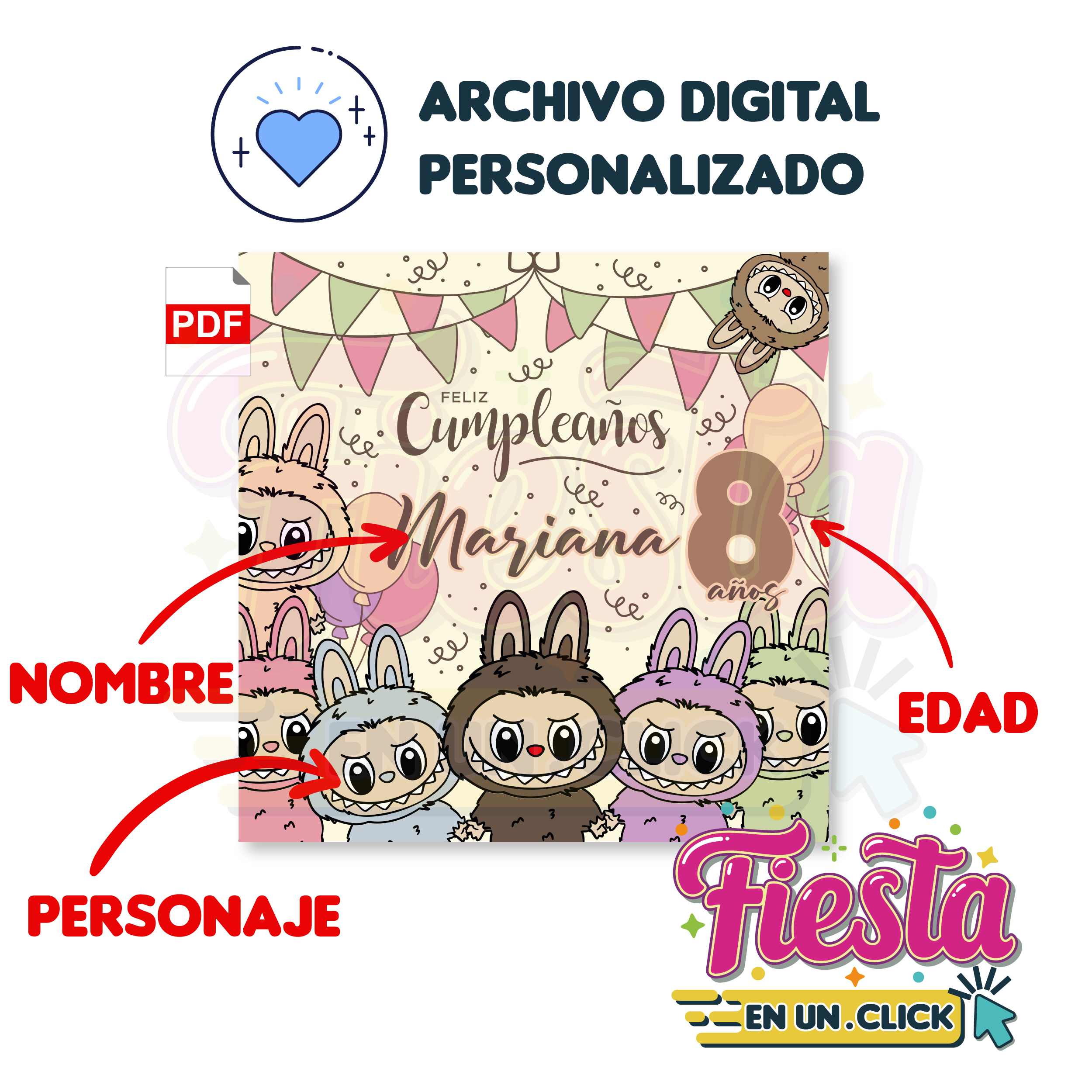 Banner de Cumpleaños Diseño Labubu