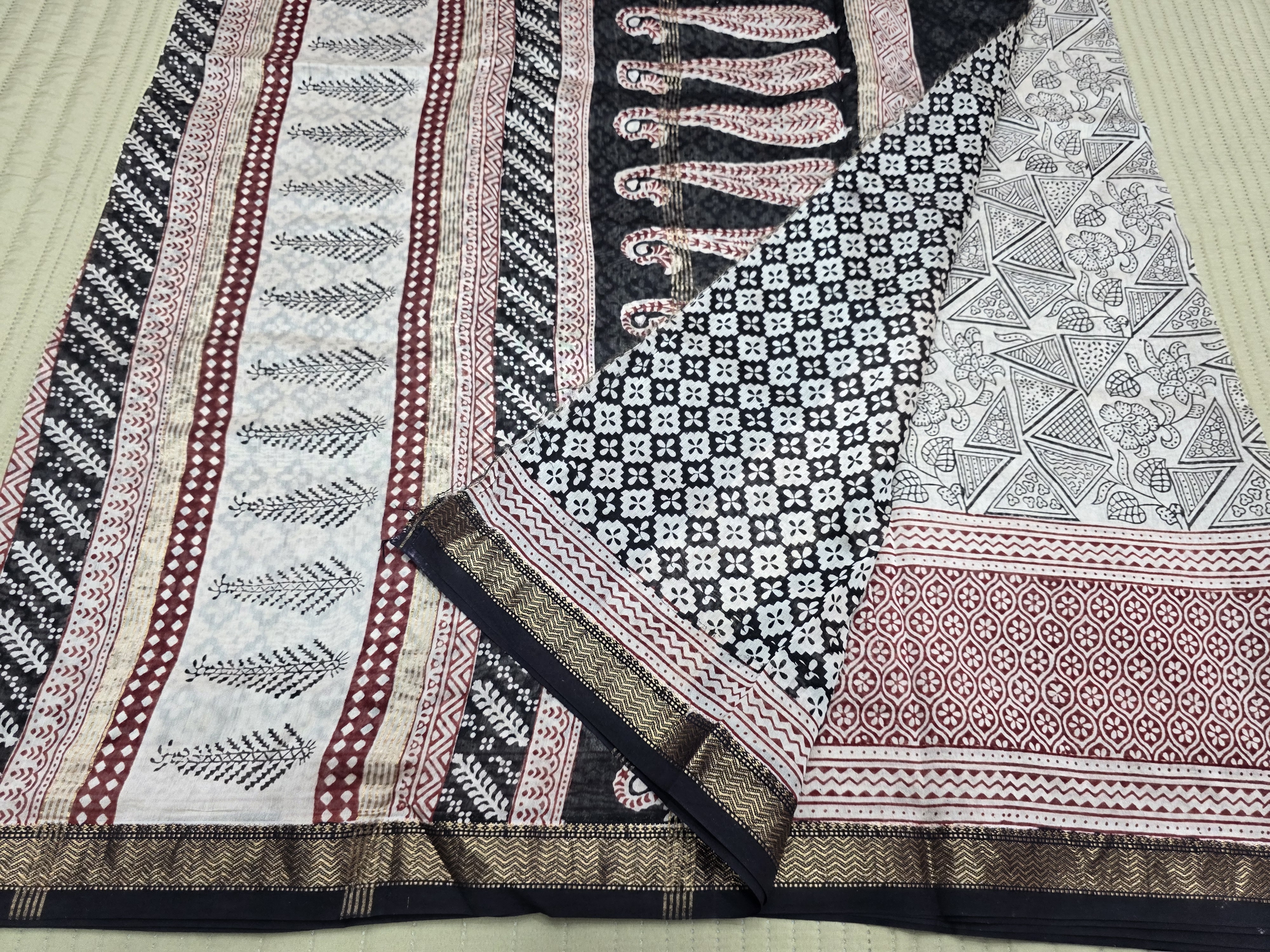 Artisan Bagh Print on Maheshwari Silk Saree with Contrast Fall