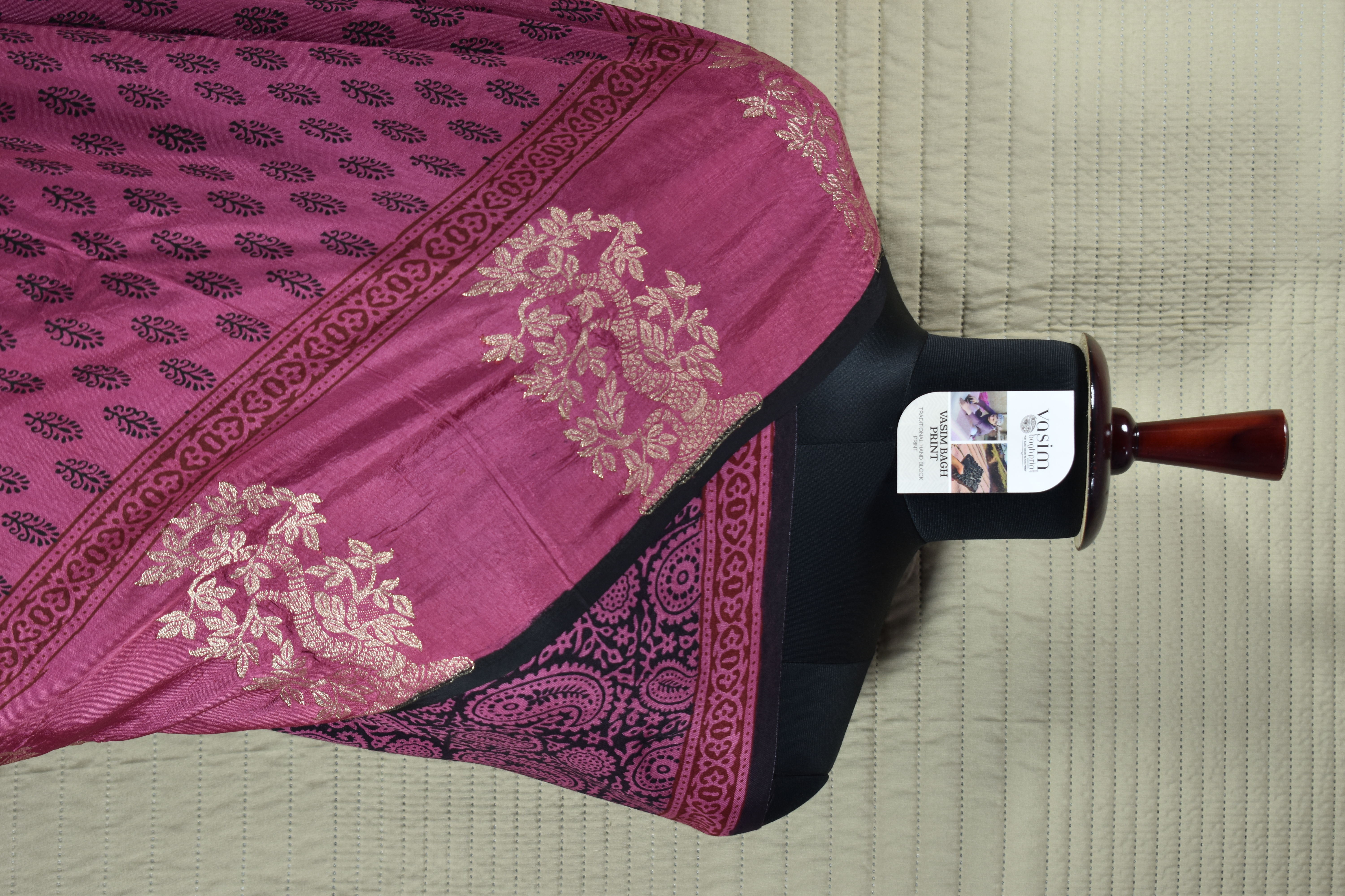 Premium Dola Silk Saree with Traditional Bagh Hand Block Print