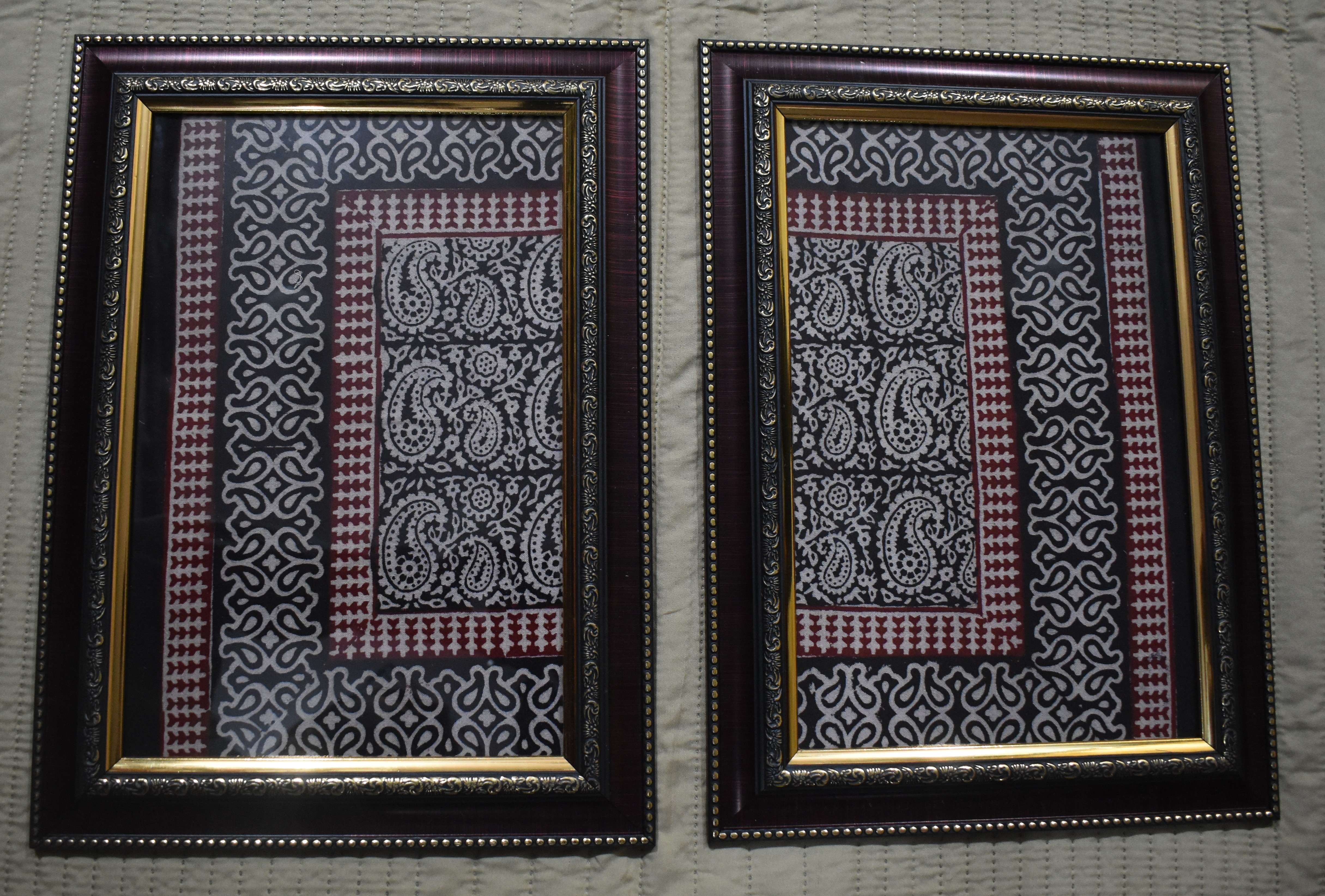 Decorative Framed Textile Art Set Of 2