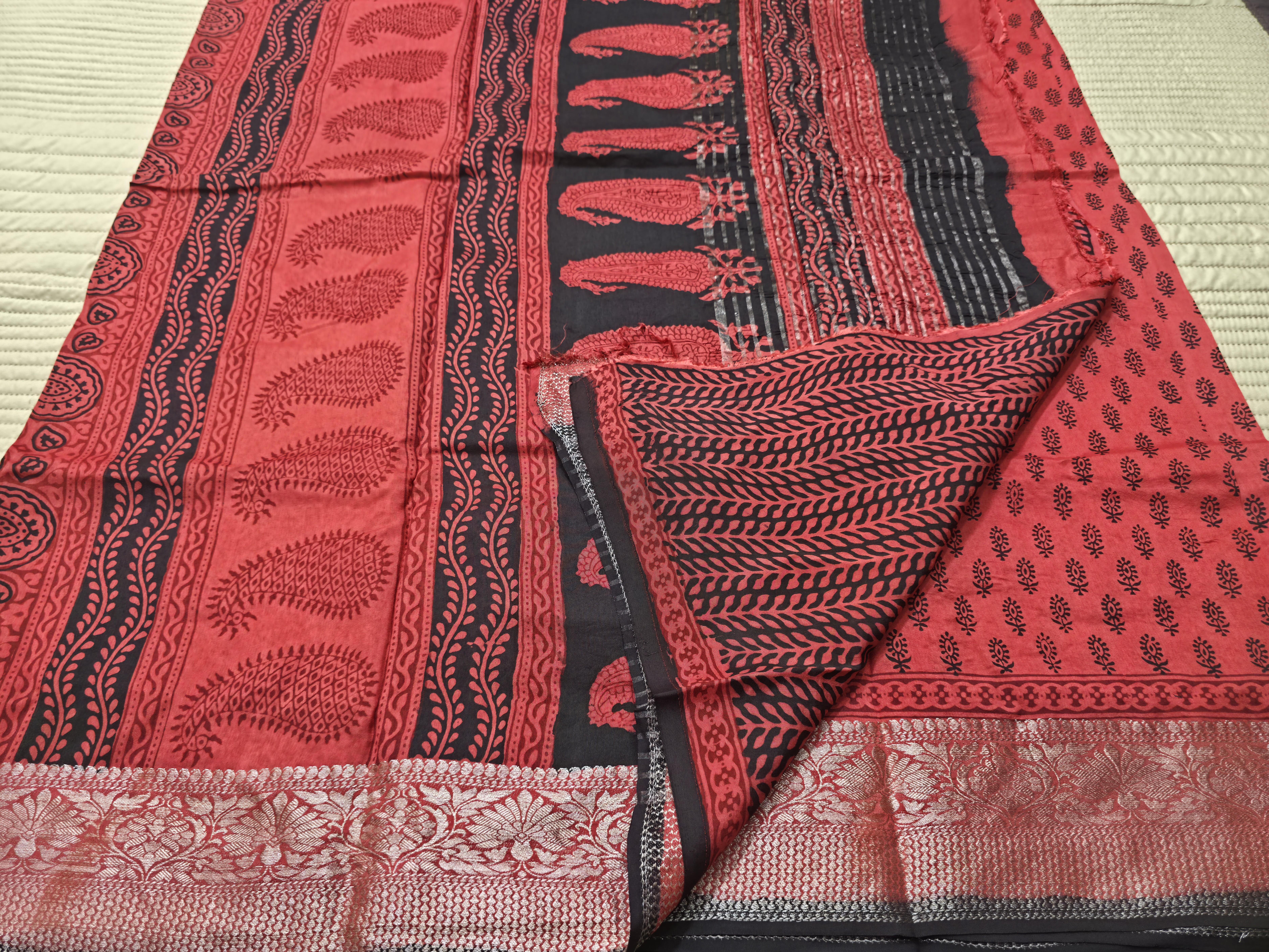 Premium Dola Silk Saree with Traditional Bagh Hand Block Print