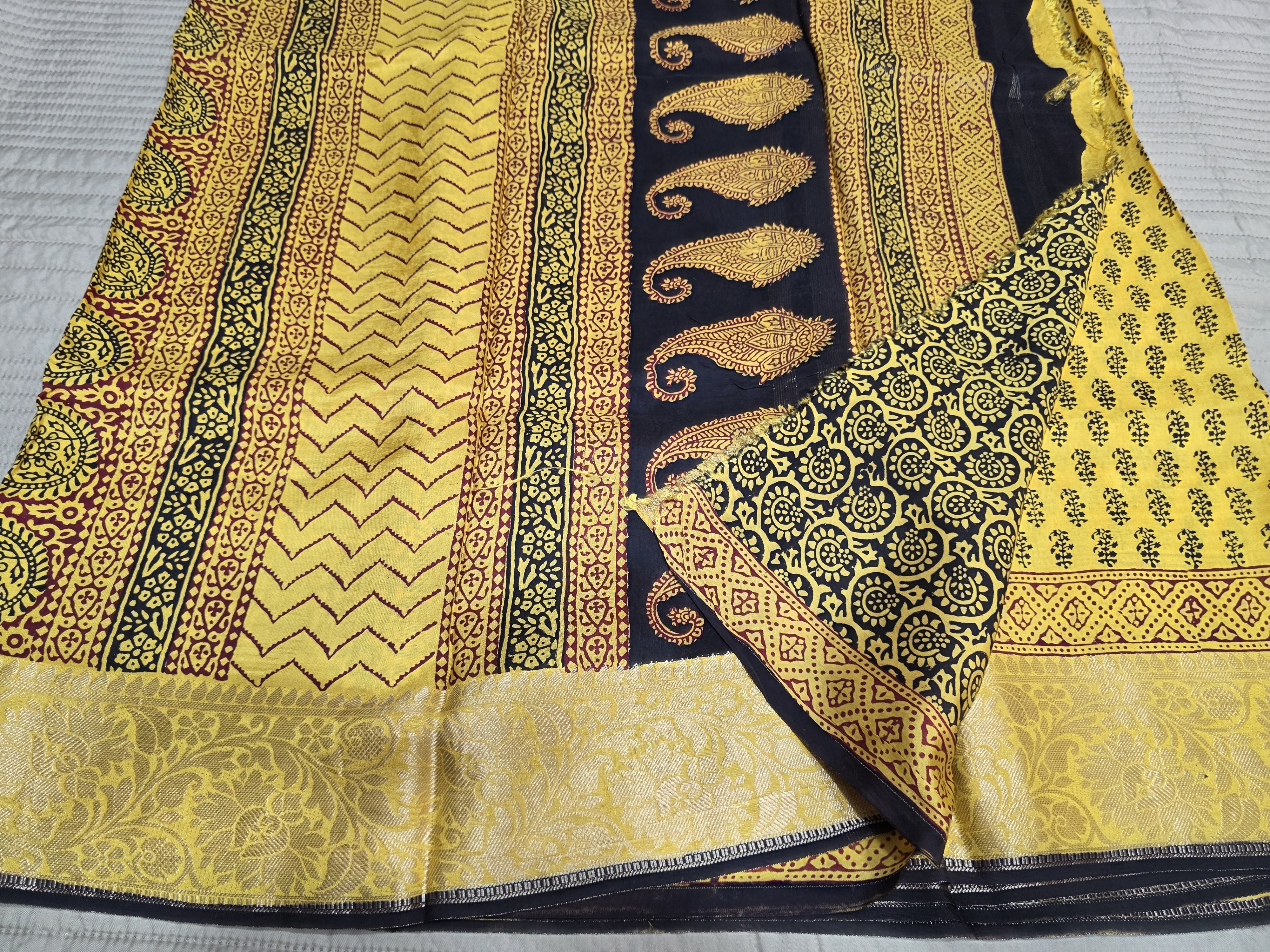 Premium Dola Silk Saree with Traditional Bagh Hand Block Print