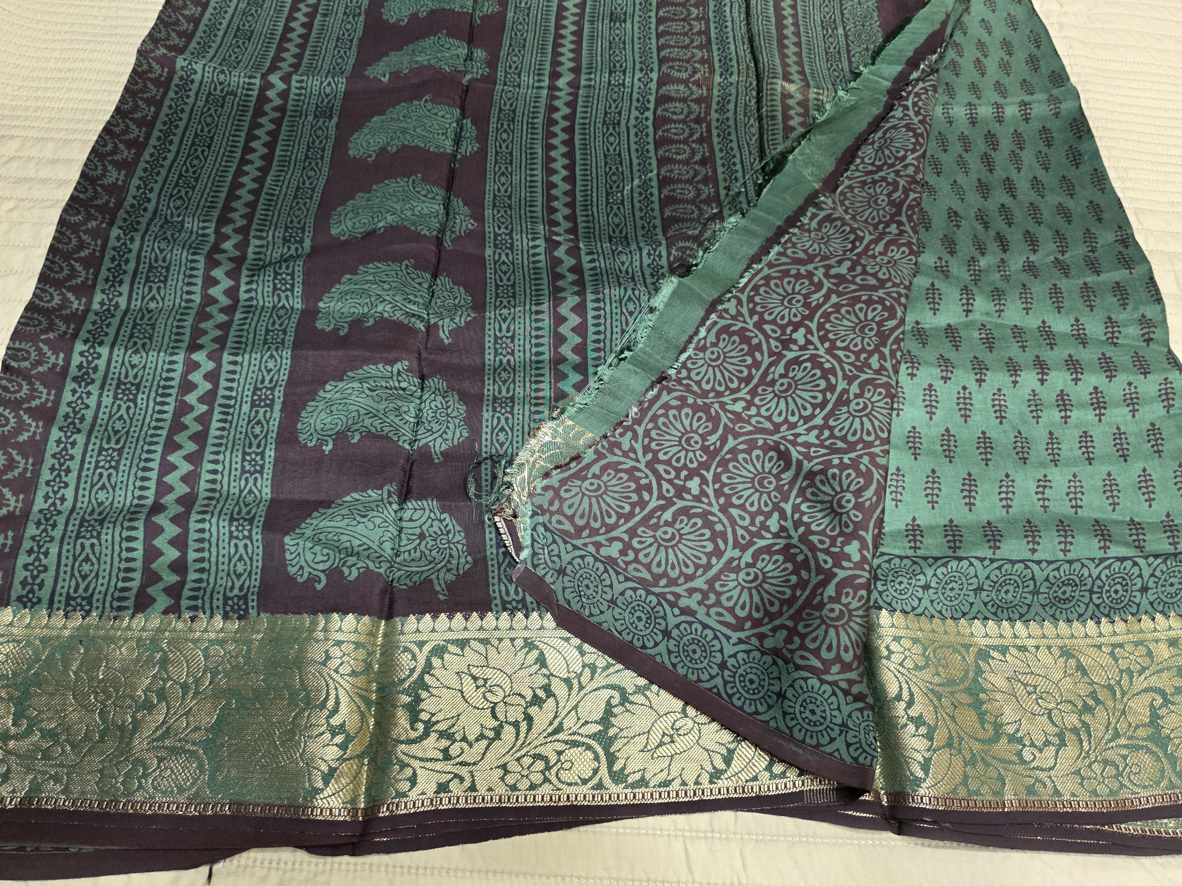 Premium Dola Silk Saree with Traditional Bagh Hand Block Print