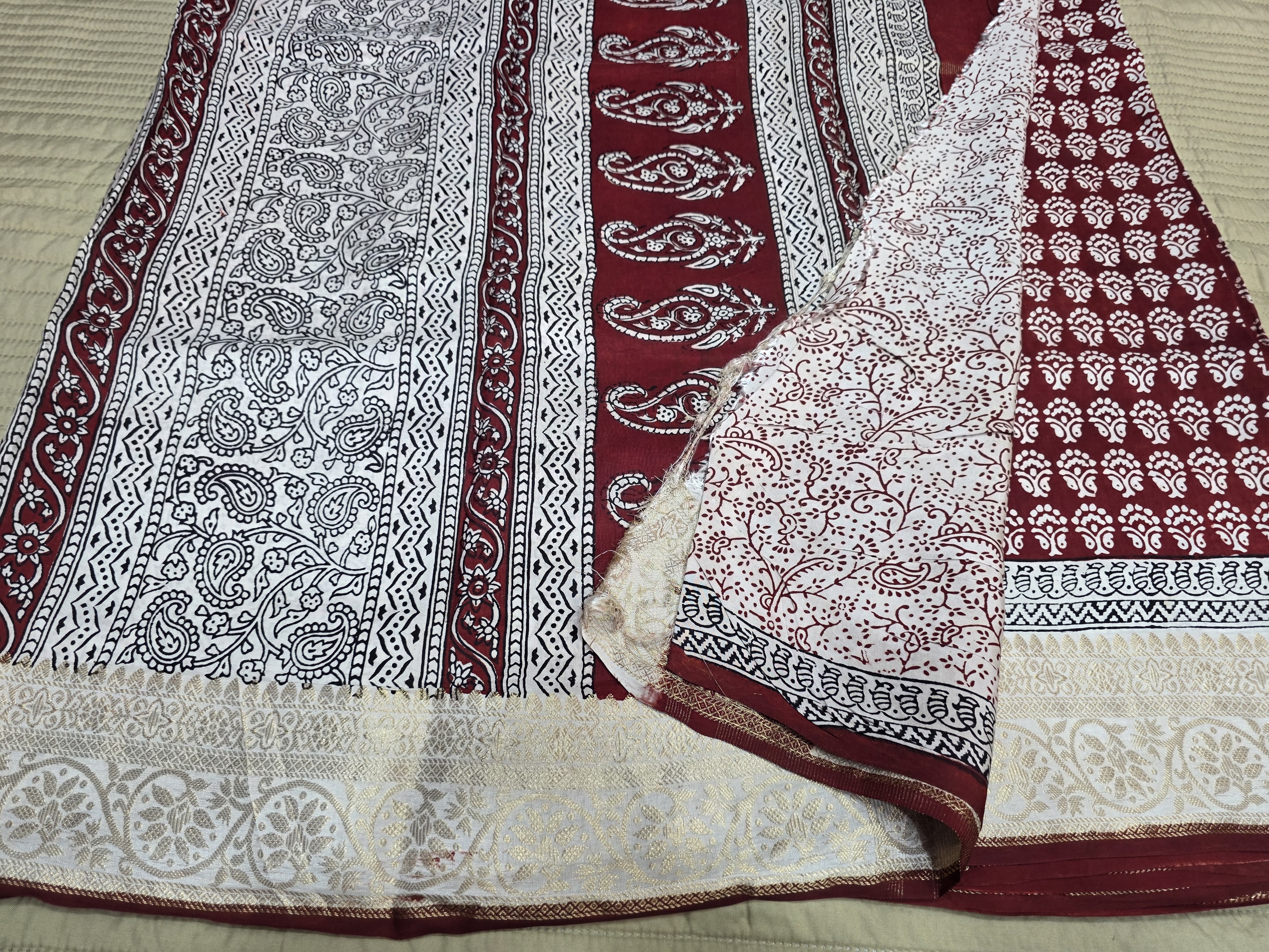 Premium Dola Silk Saree with Traditional Bagh Hand Block Print
