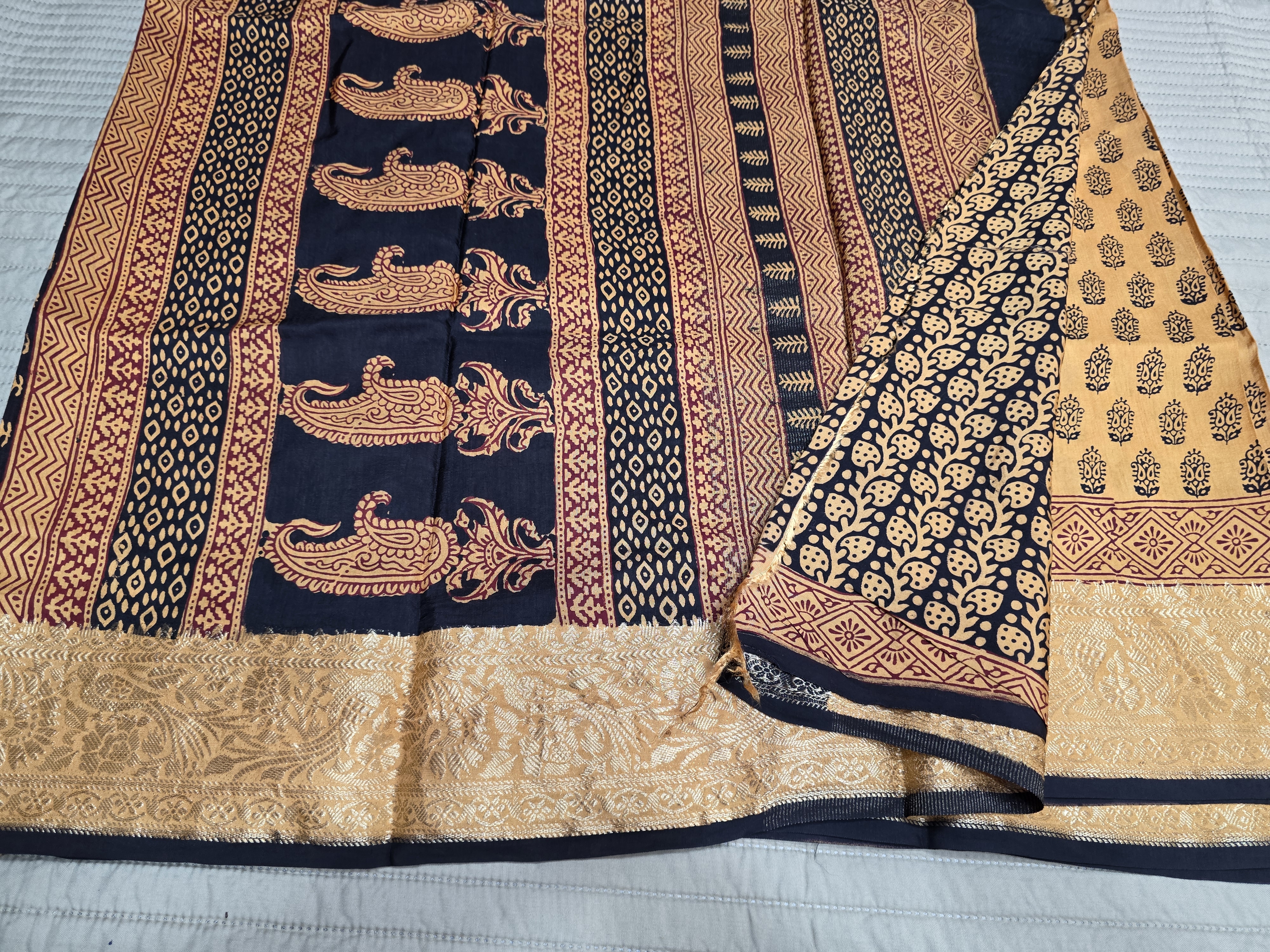 Premium Dola Silk Saree with Traditional Bagh Hand Block Print