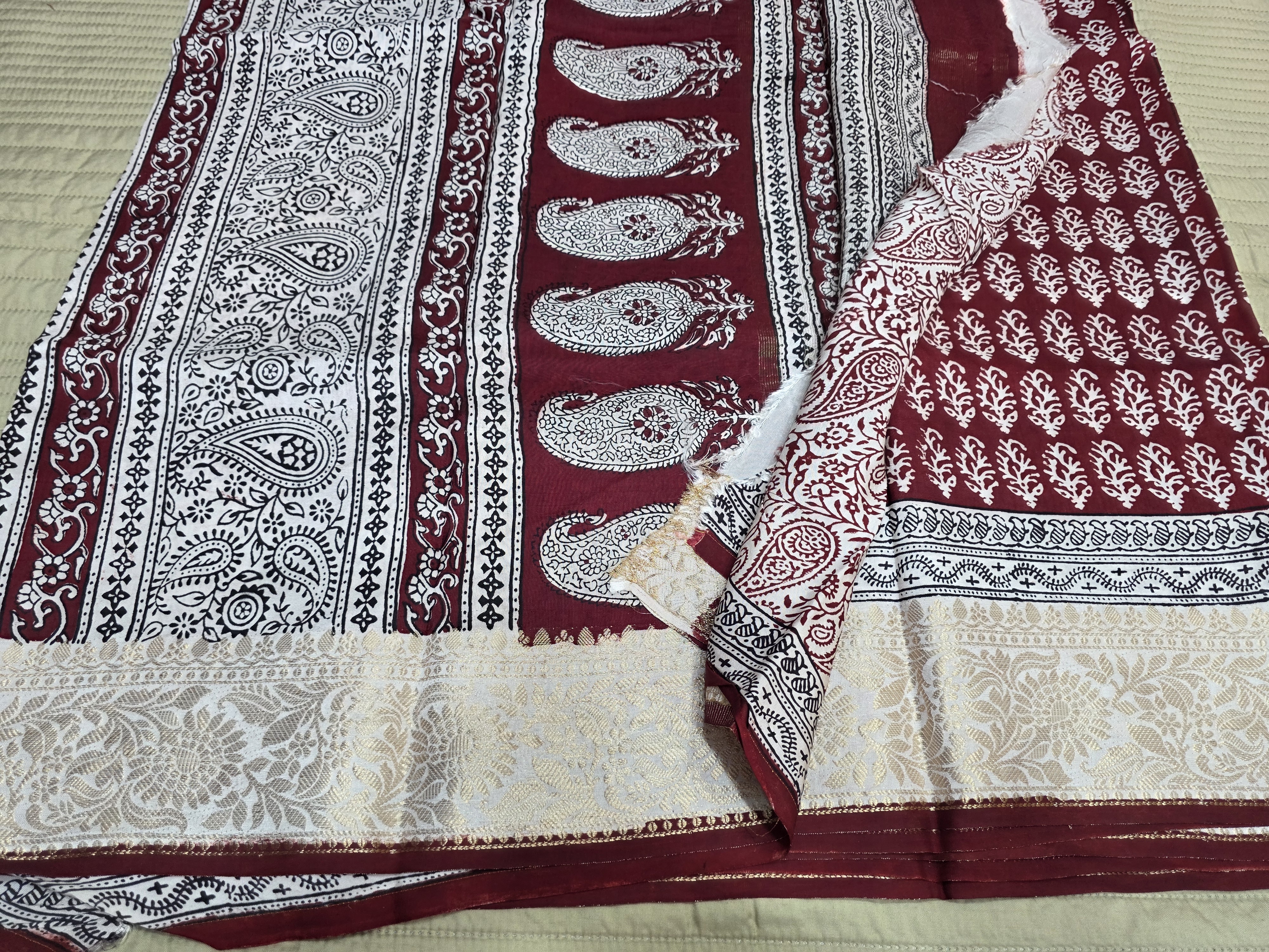 Premium Dola Silk Saree with Traditional Bagh Hand Block Print