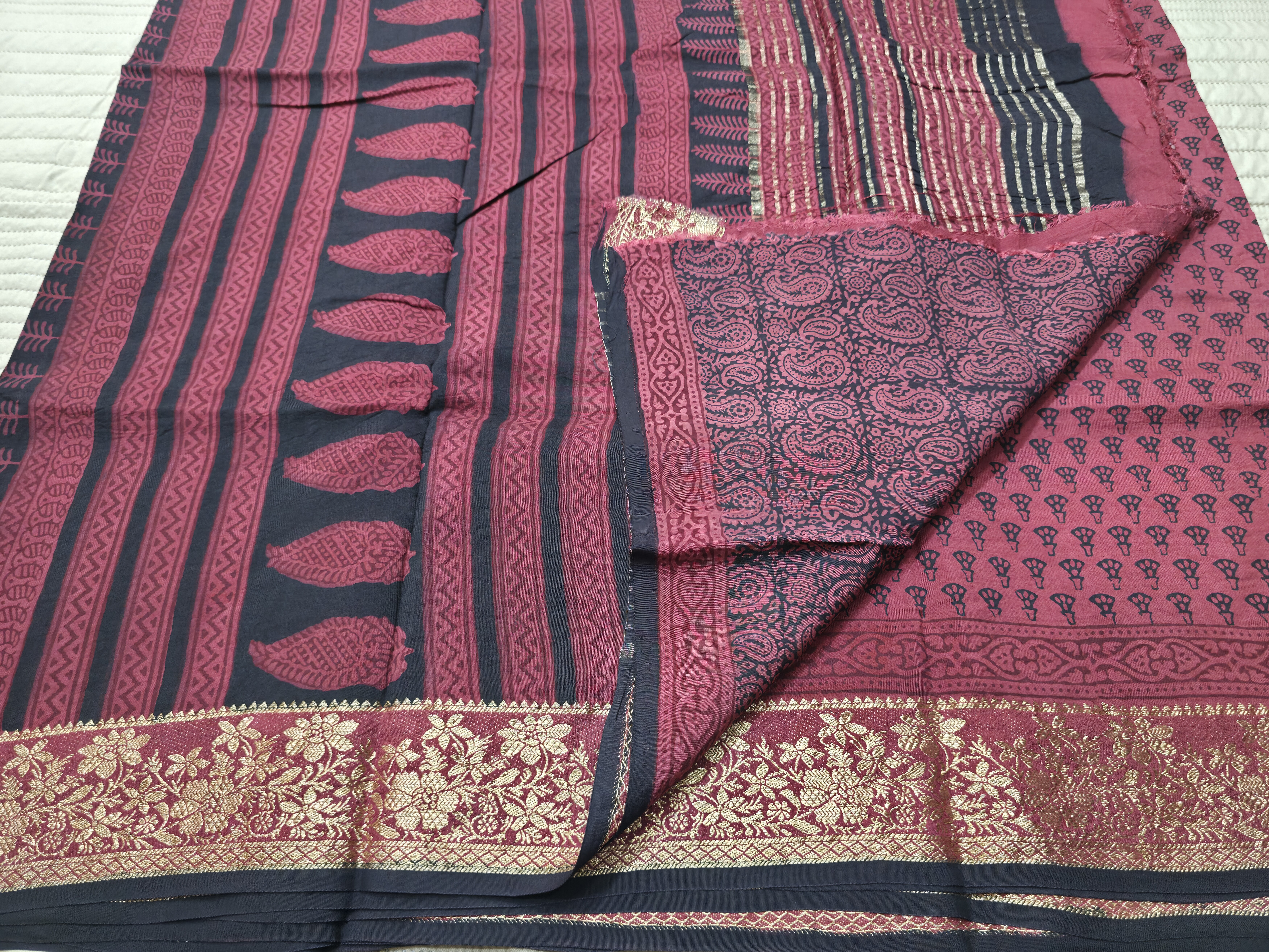Premium Dola Silk Saree with Traditional Bagh Hand Block Print