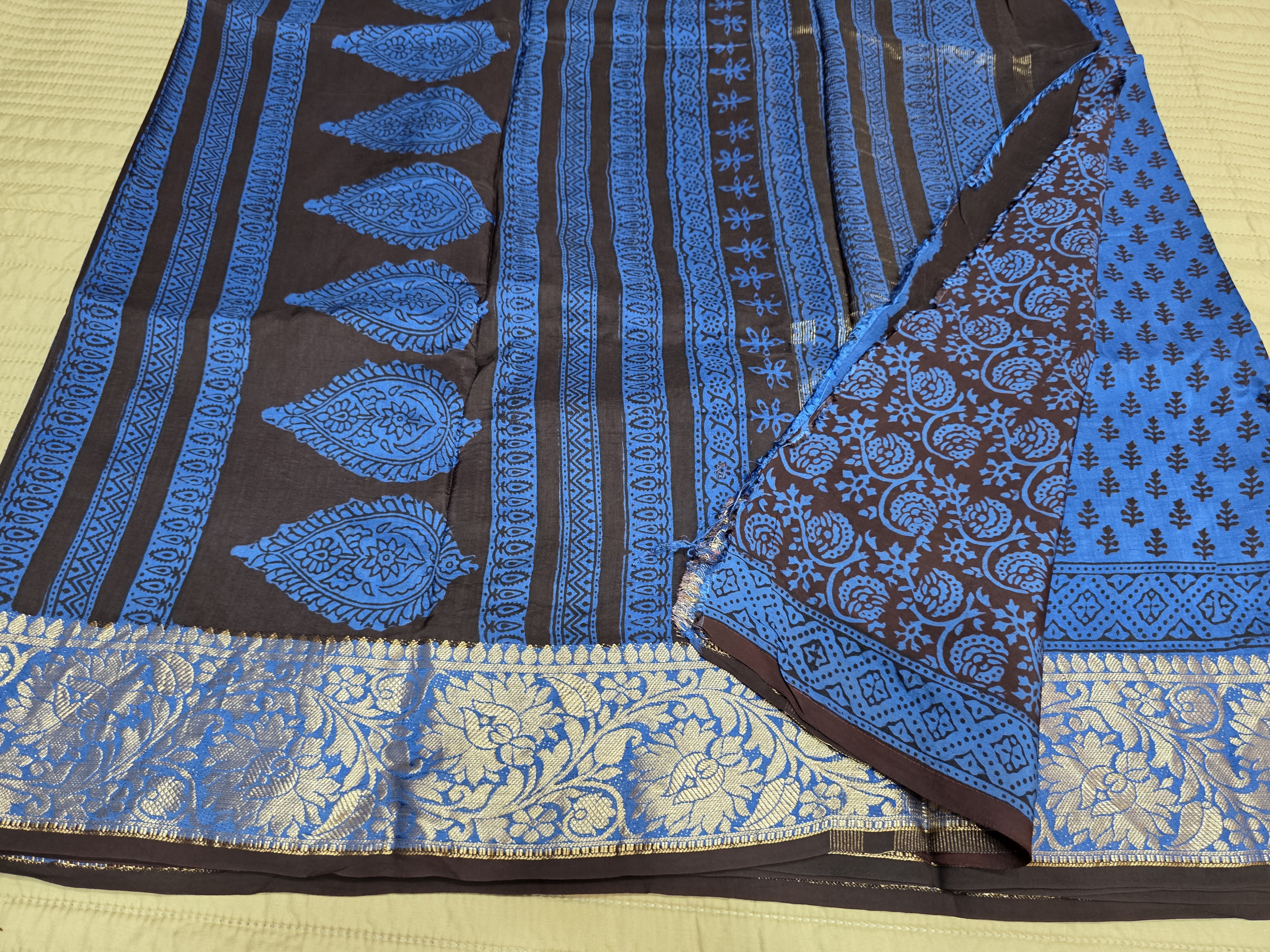 Premium Dola Silk Saree with Traditional Bagh Hand Block Print
