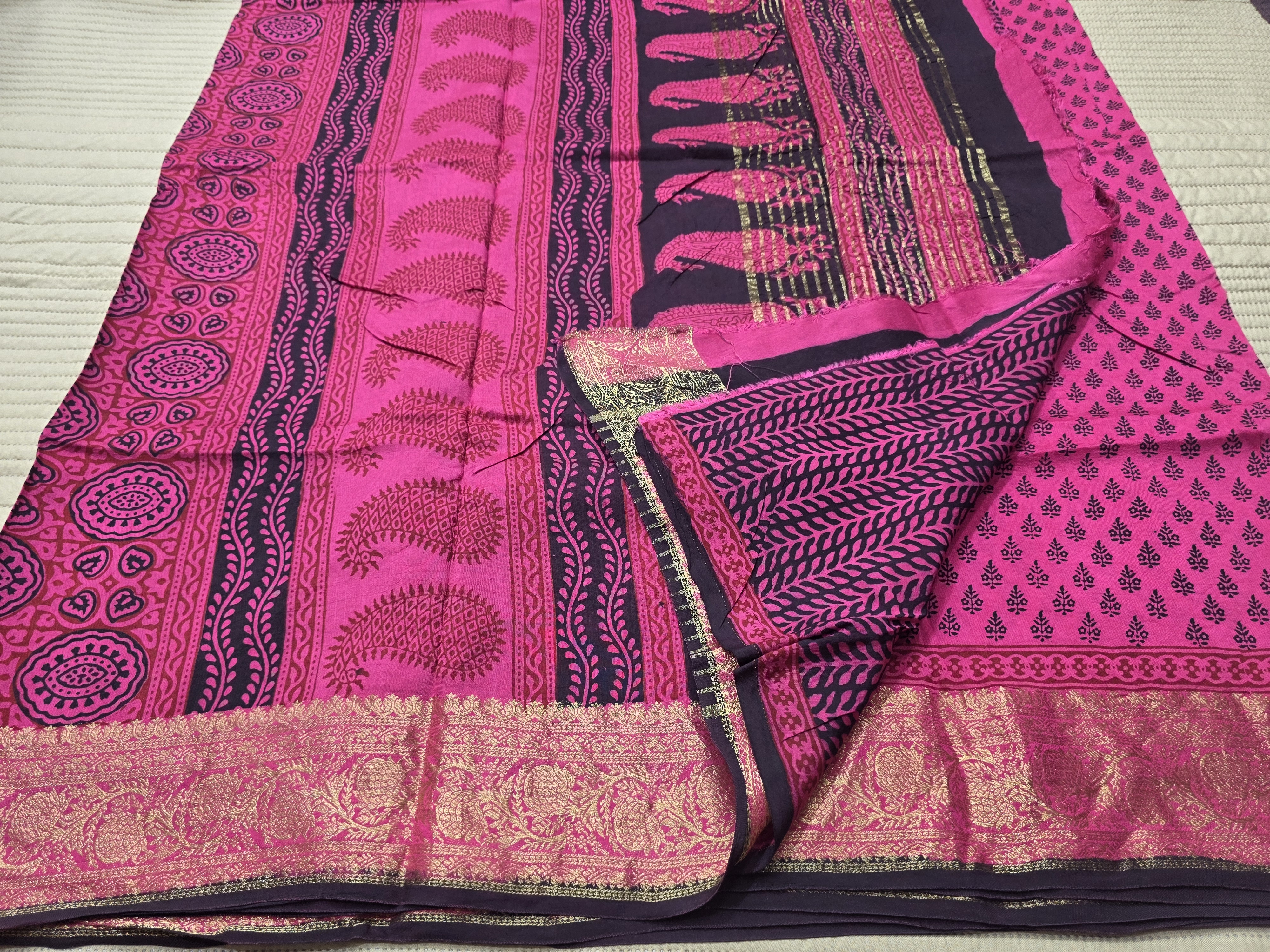 Premium Dola Silk Saree with Traditional Bagh Hand Block Print