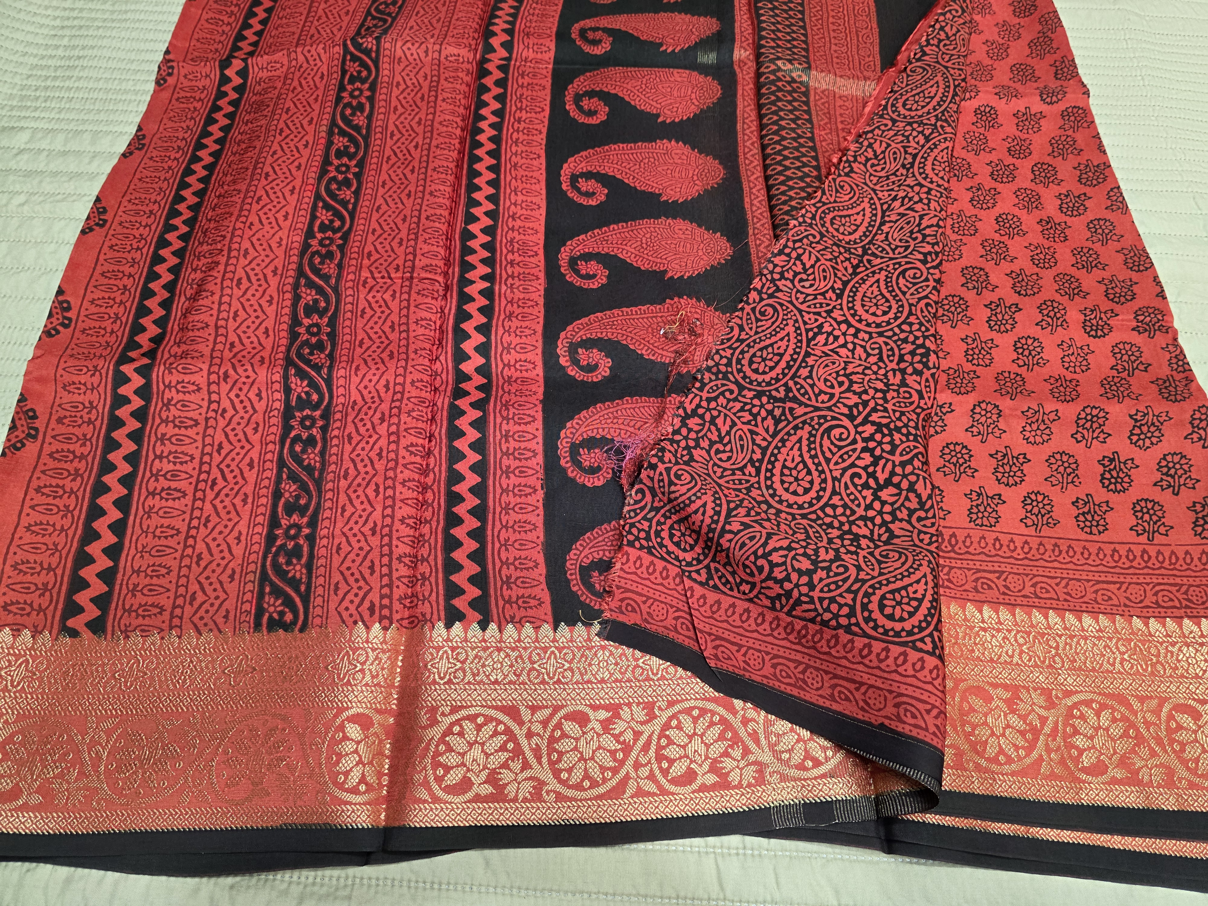 Premium Dola Silk Saree with Traditional Bagh Hand Block Print