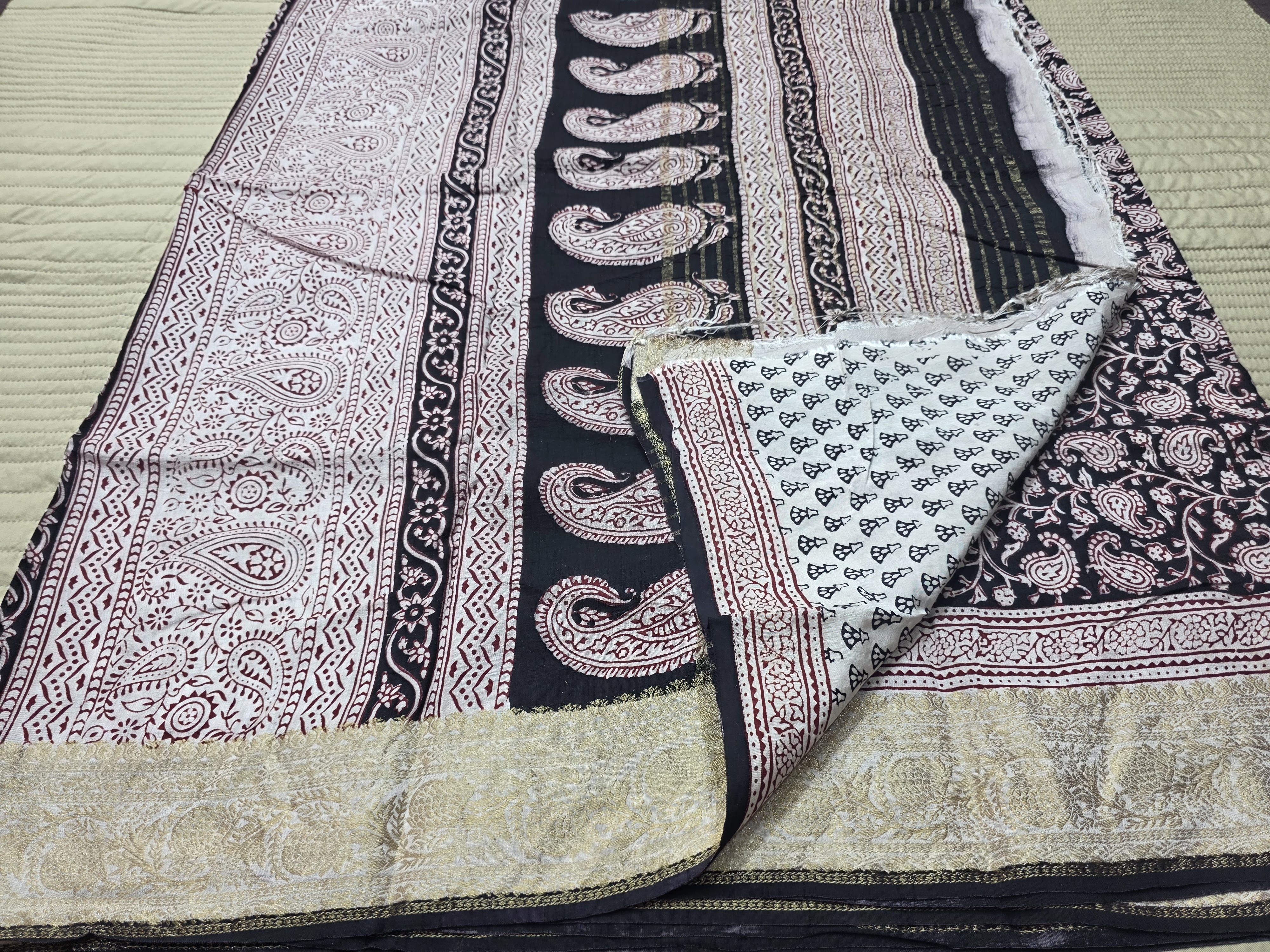 Premium Dola Silk Saree with Traditional Bagh Hand Block Print