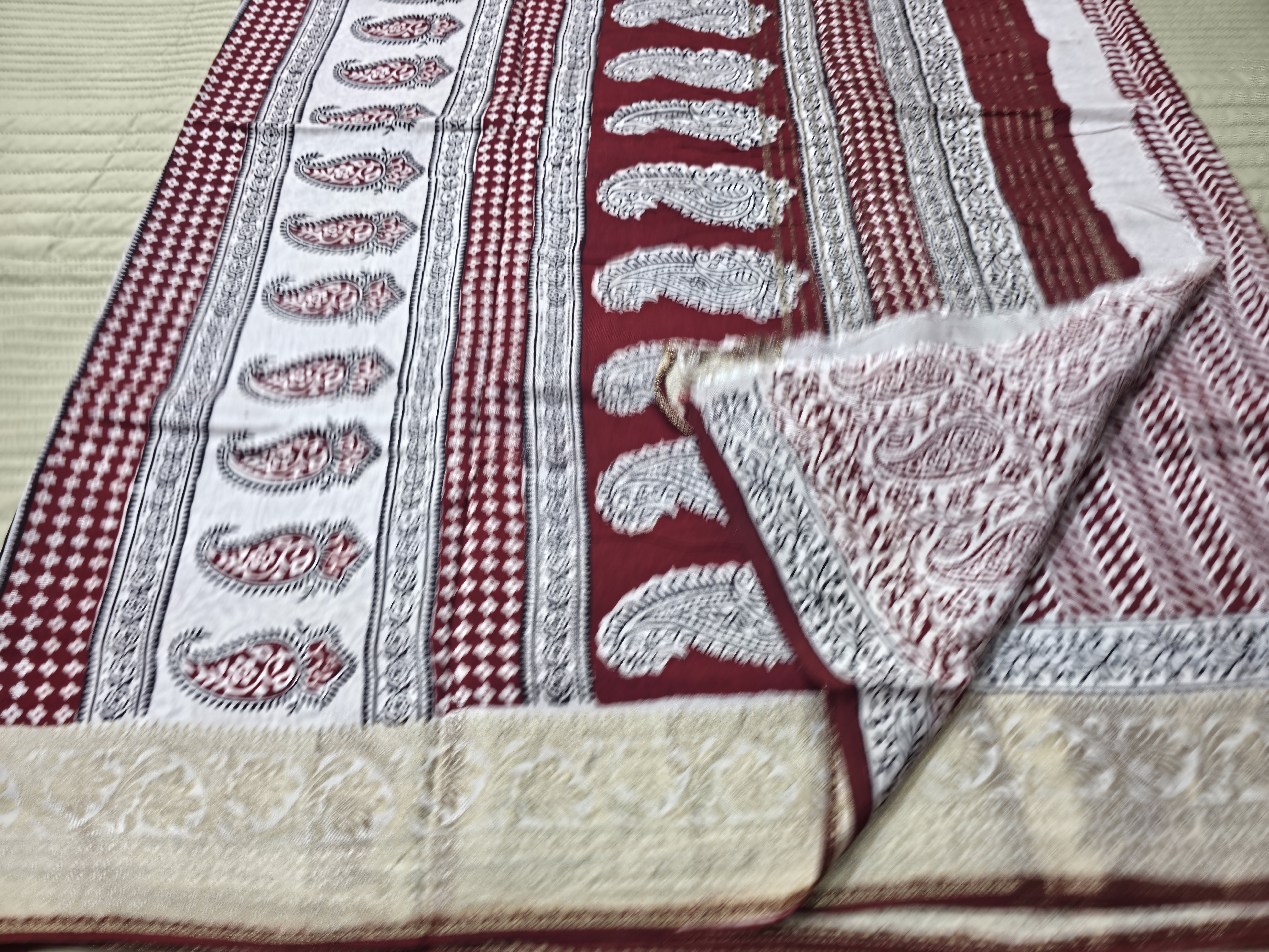 Premium Dola Silk Saree with Traditional Bagh Hand Block Print