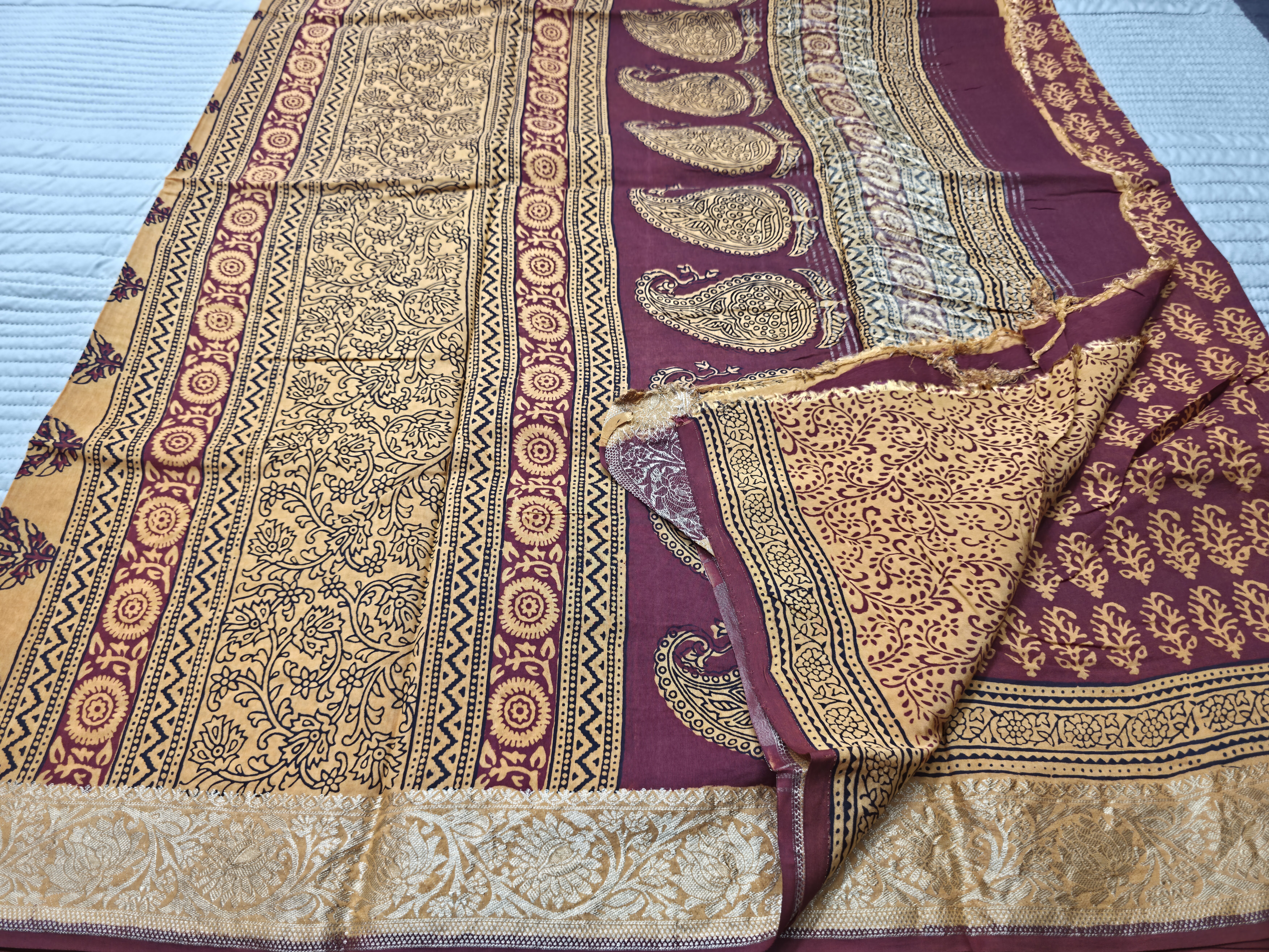 Premium Dola Silk Saree with Traditional Bagh Hand Block Print