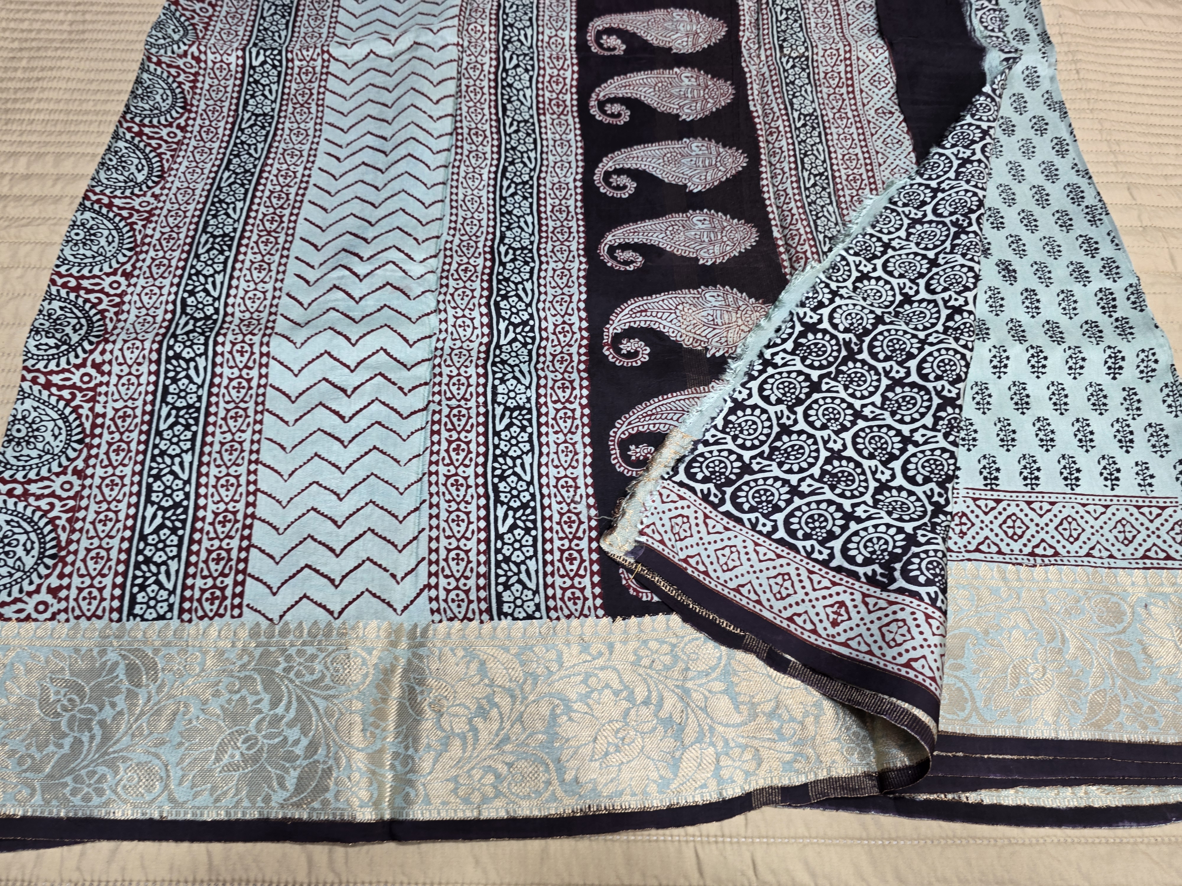 Premium Dola Silk Saree with Traditional Bagh Hand Block Print