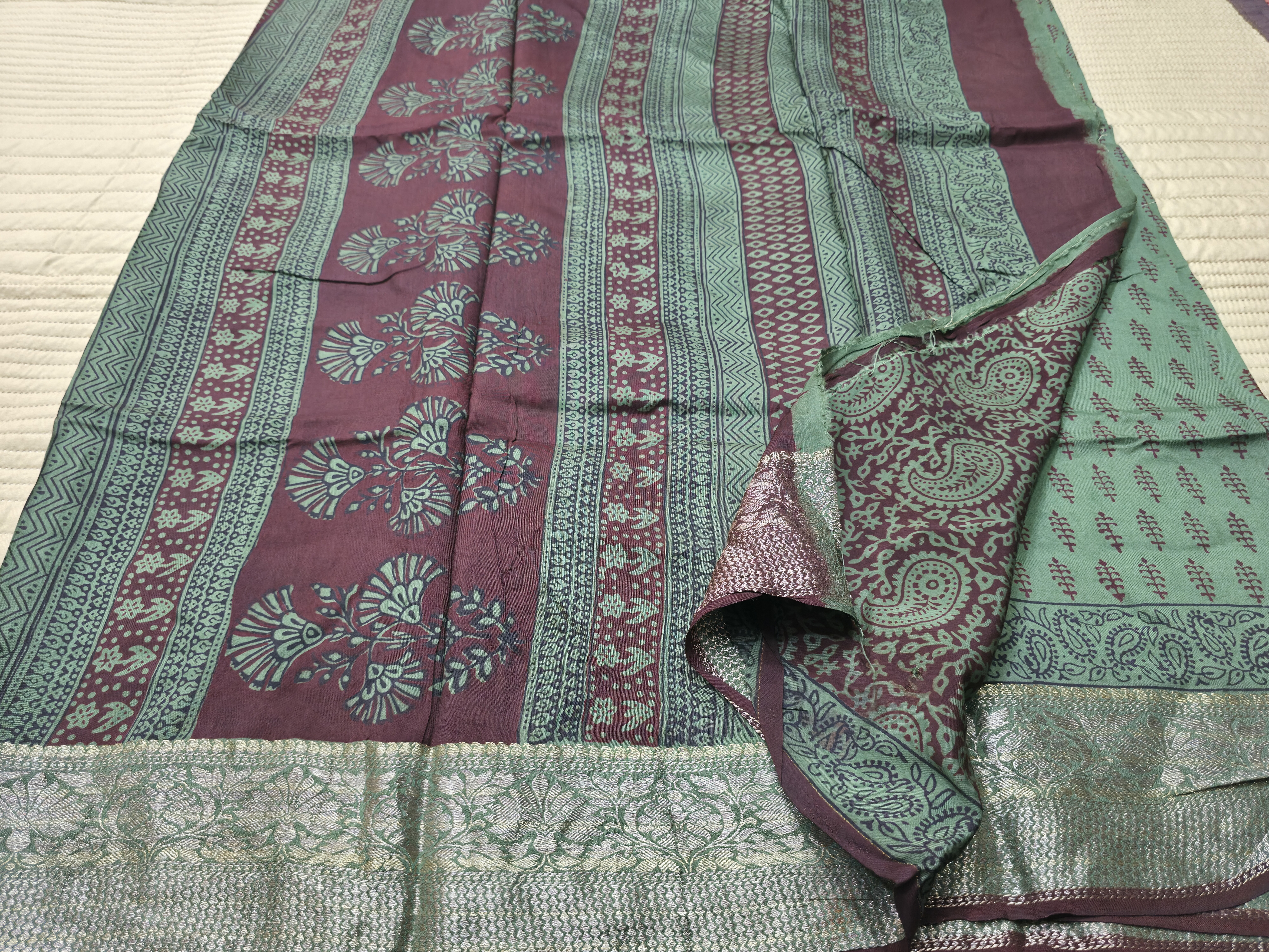 Premium Dola Silk Saree with Traditional Bagh Hand Block Print