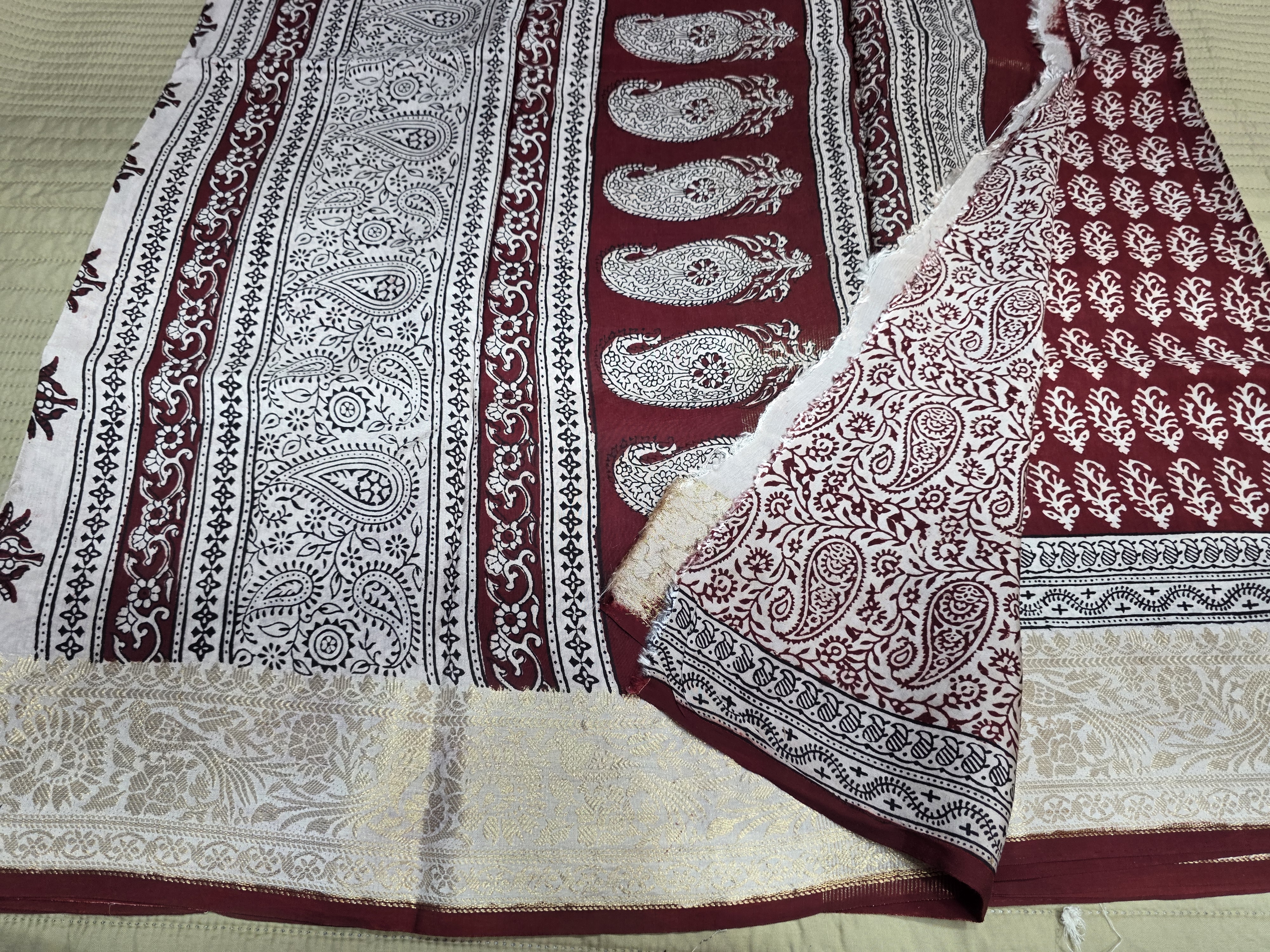 Premium Dola Silk Saree with Traditional Bagh Hand Block Print