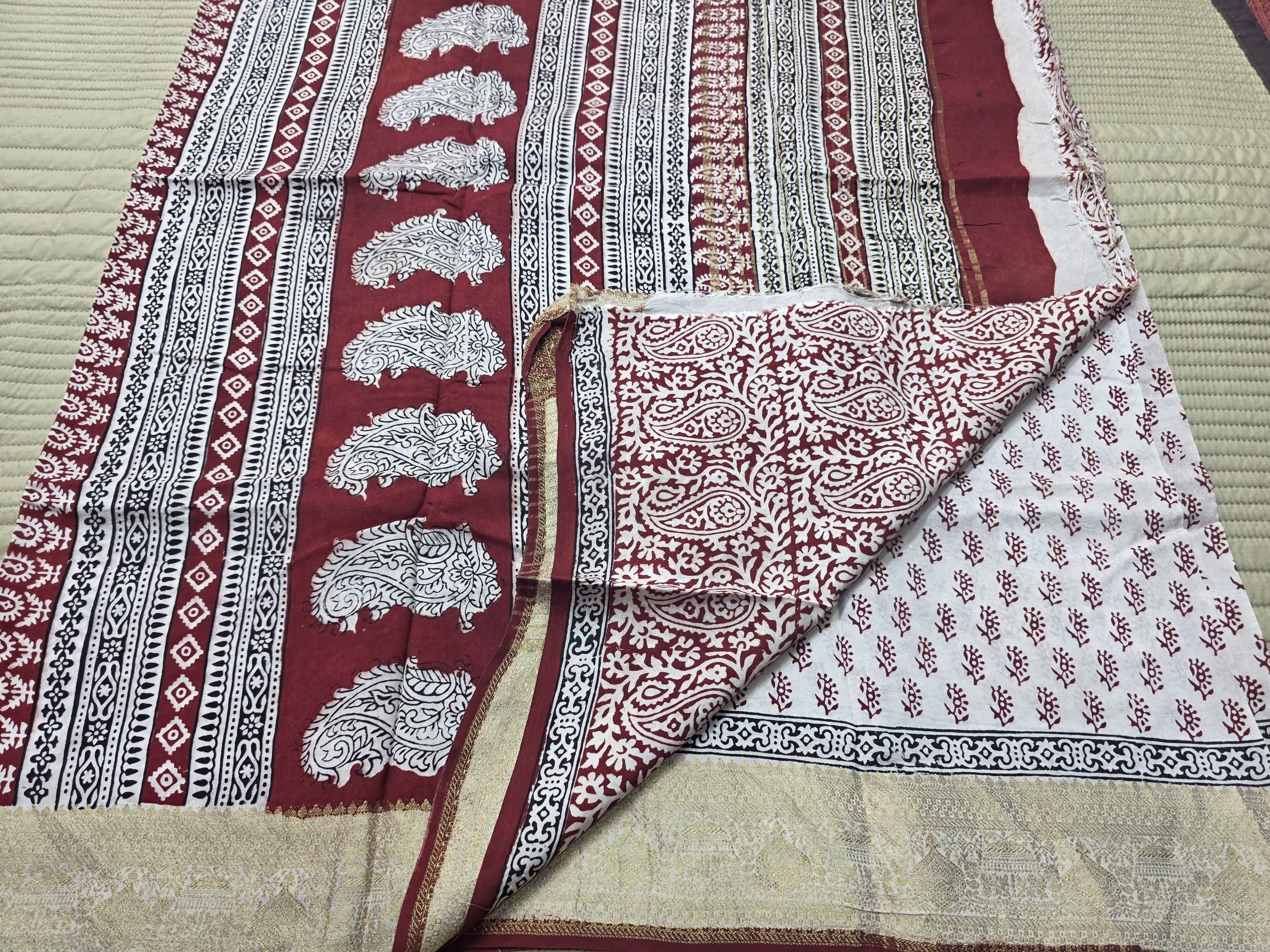 Premium Dola Silk Saree with Traditional Bagh Hand Block Print