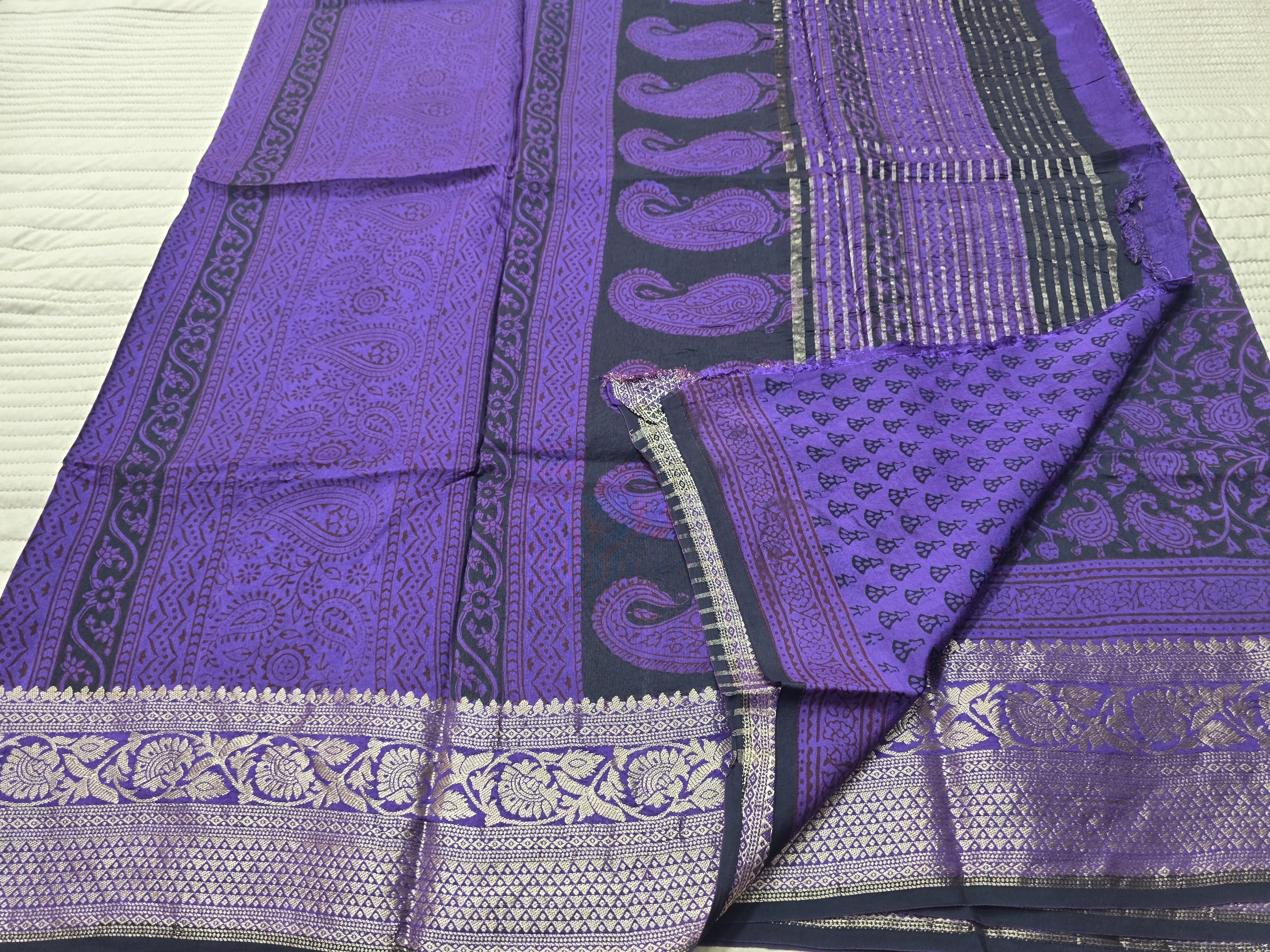 Premium Dola Silk Saree with Traditional Bagh Hand Block Print