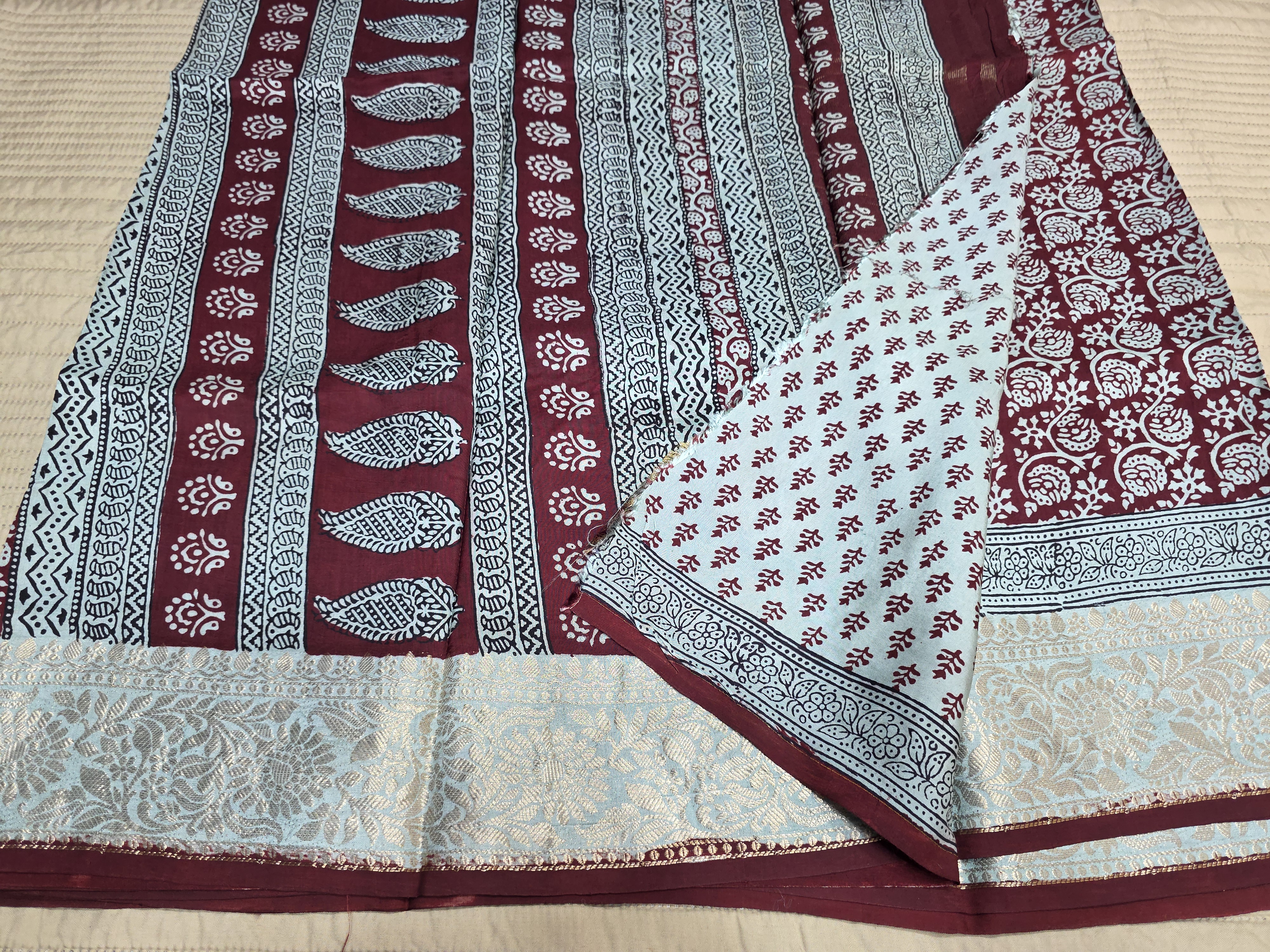 Premium Dola Silk Saree with Traditional Bagh Hand Block Print