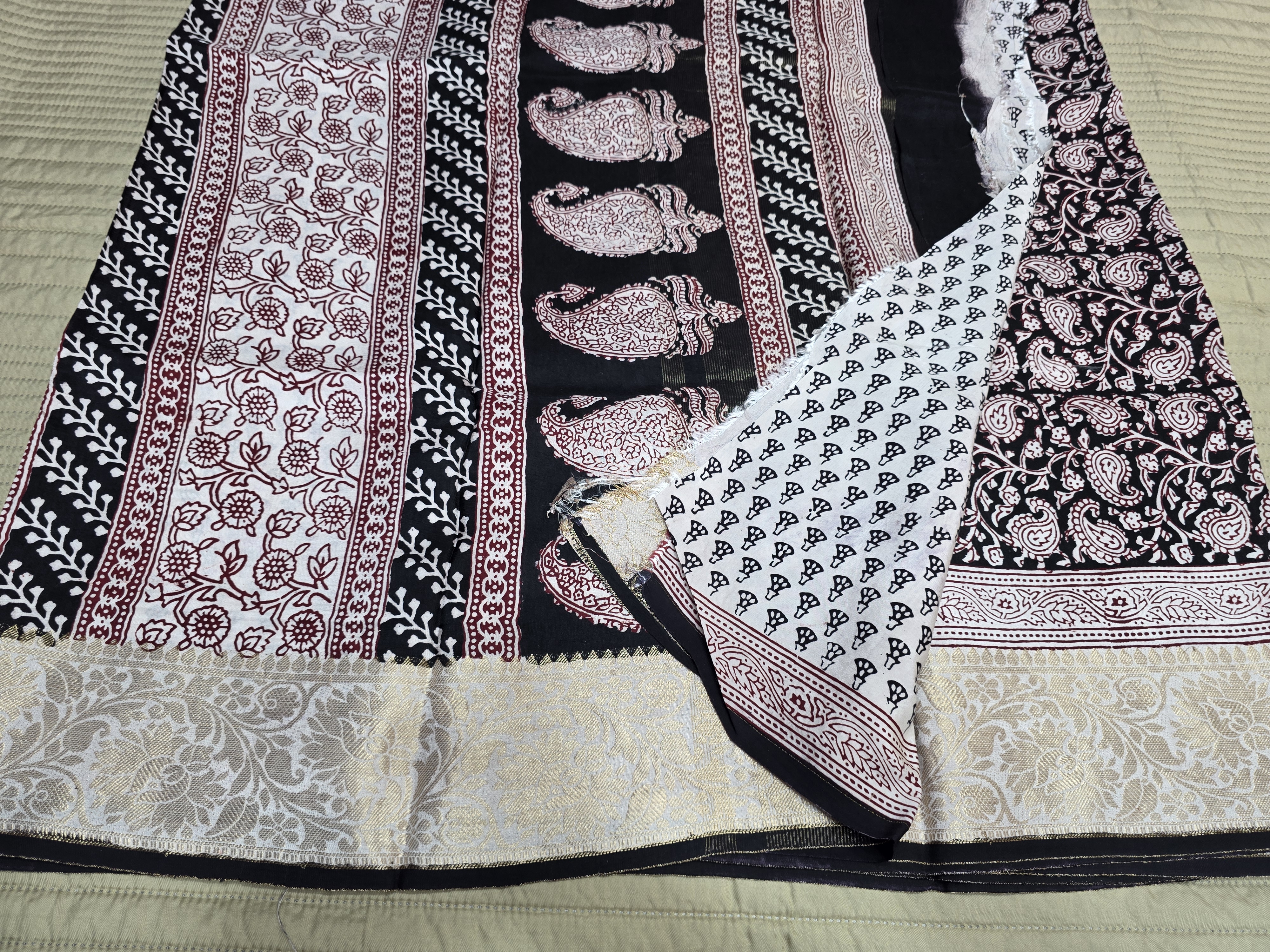 Premium Dola Silk Saree with Traditional Bagh Hand Block Print