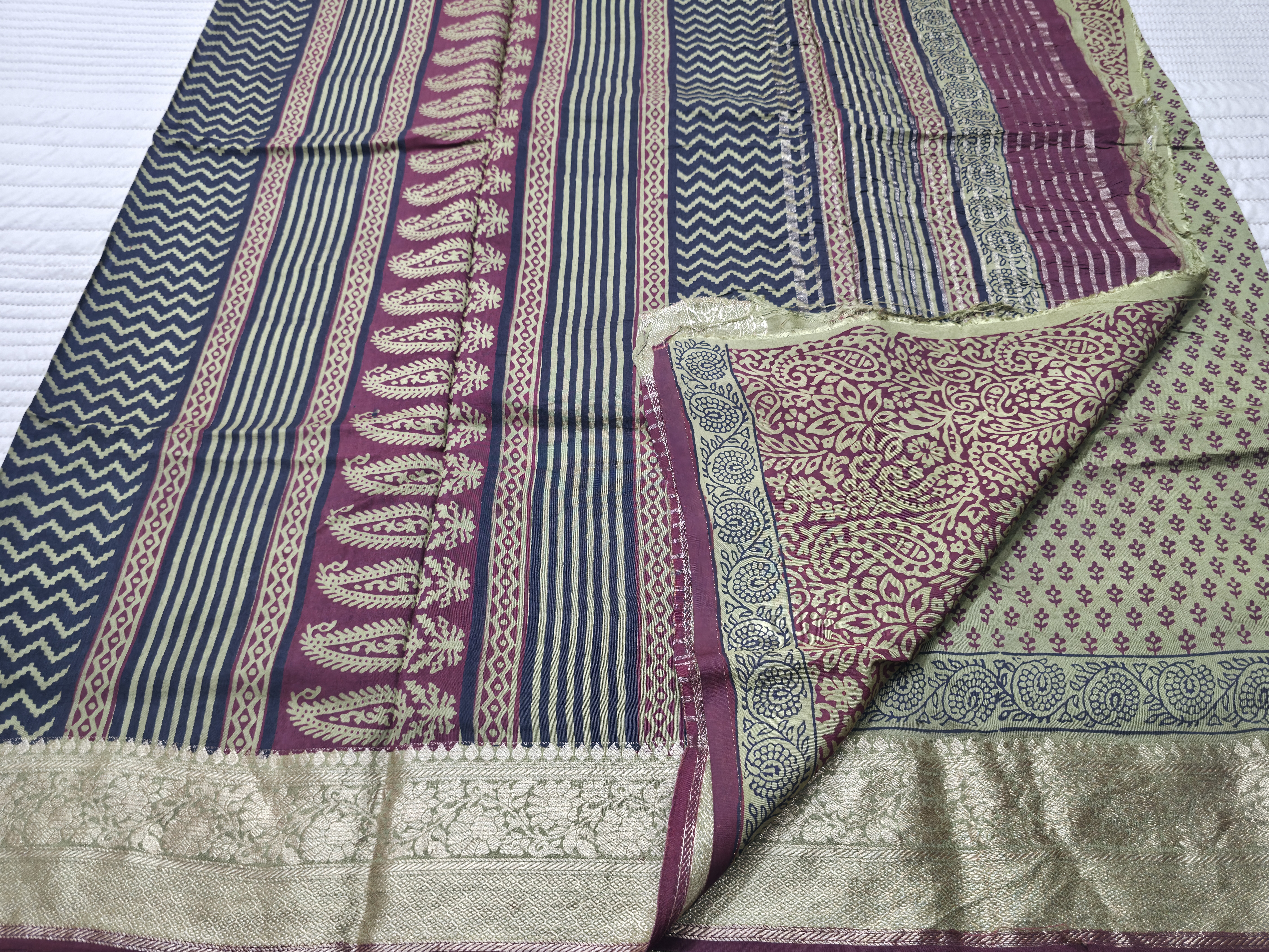Premium Dola Silk Saree with Traditional Bagh Hand Block Print