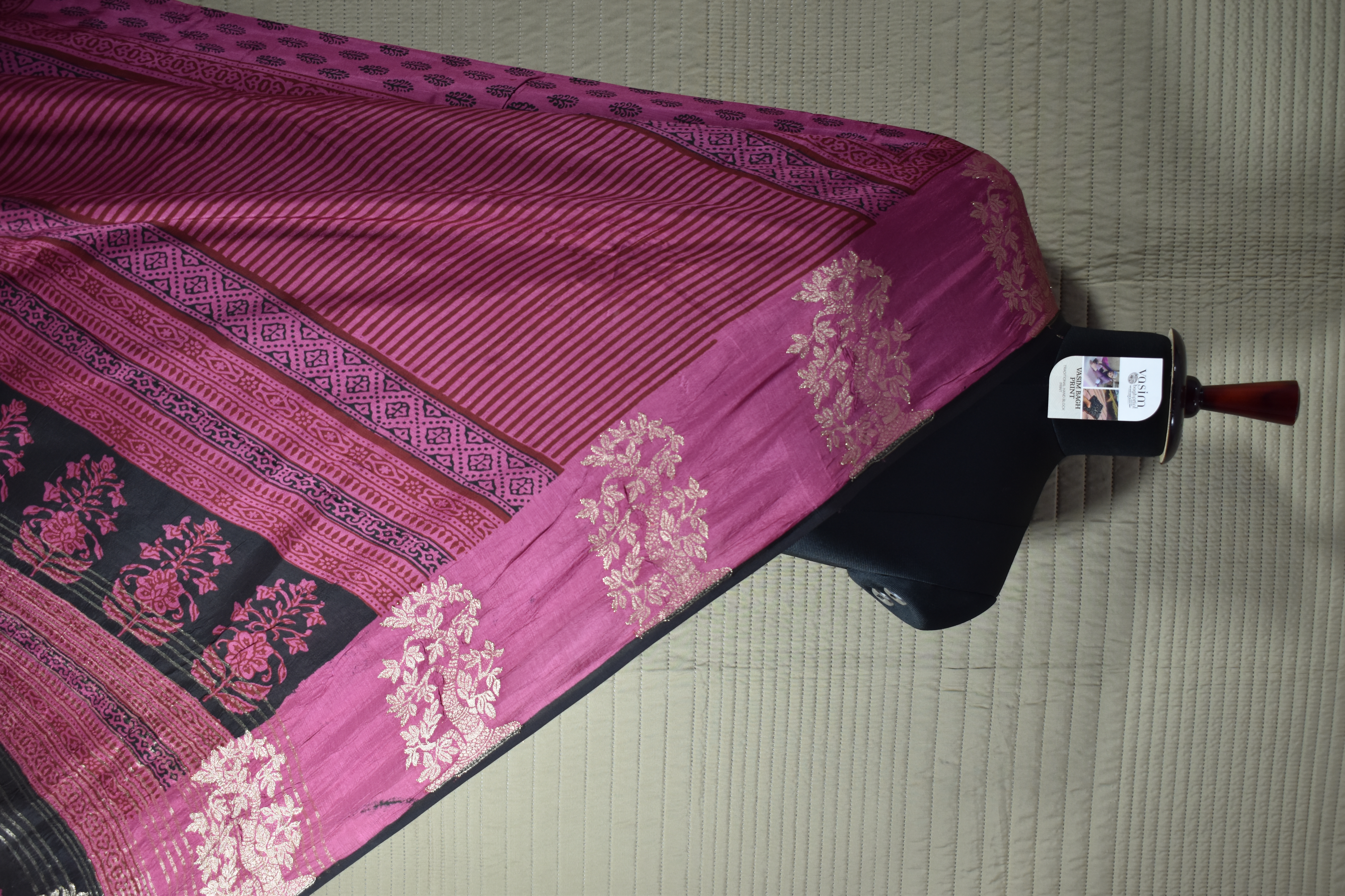 Premium Dola Silk Saree with Traditional Bagh Hand Block Print