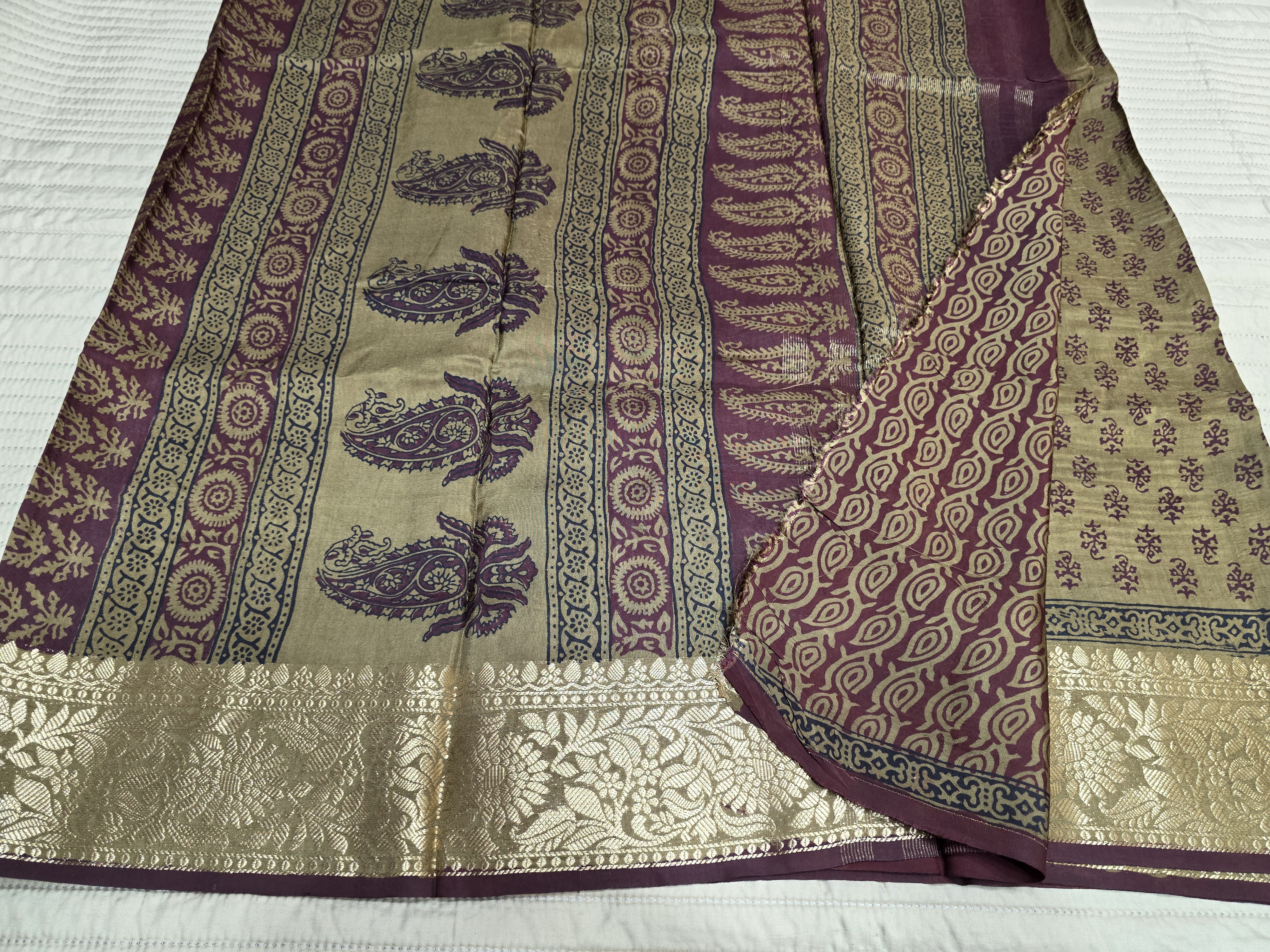 Premium Dola Silk Saree with Traditional Bagh Hand Block Print