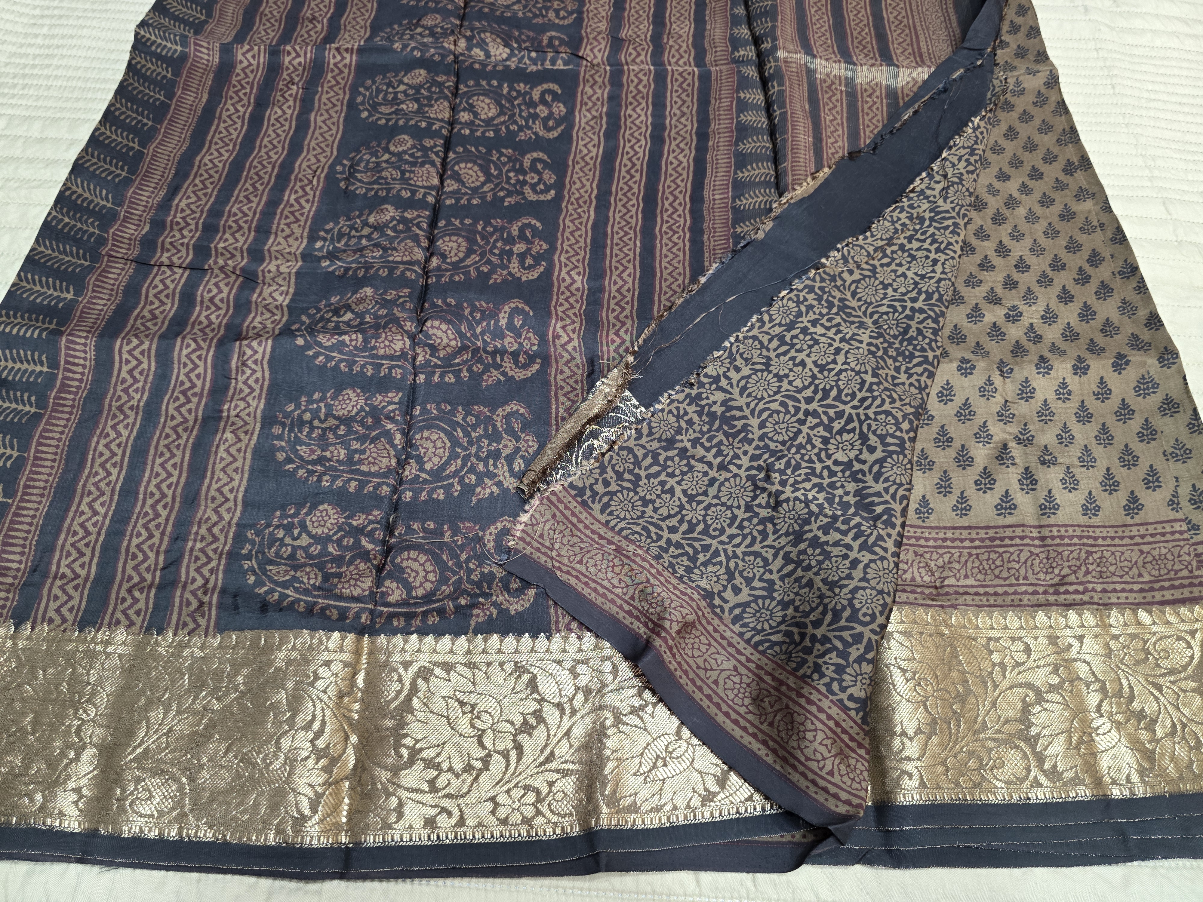 Premium Dola Silk Saree with Traditional Bagh Hand Block Print