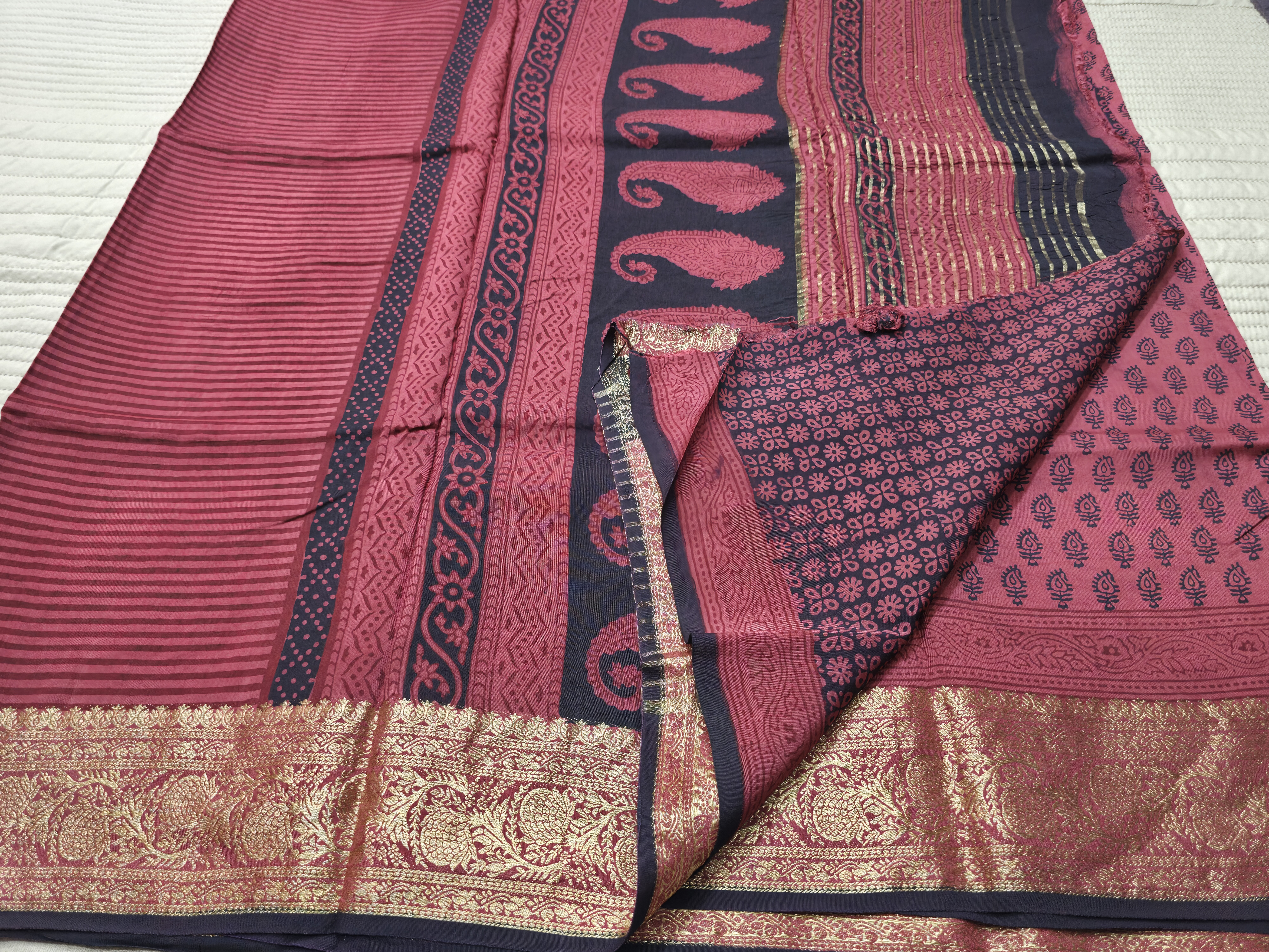 Premium Dola Silk Saree with Traditional Bagh Hand Block Print