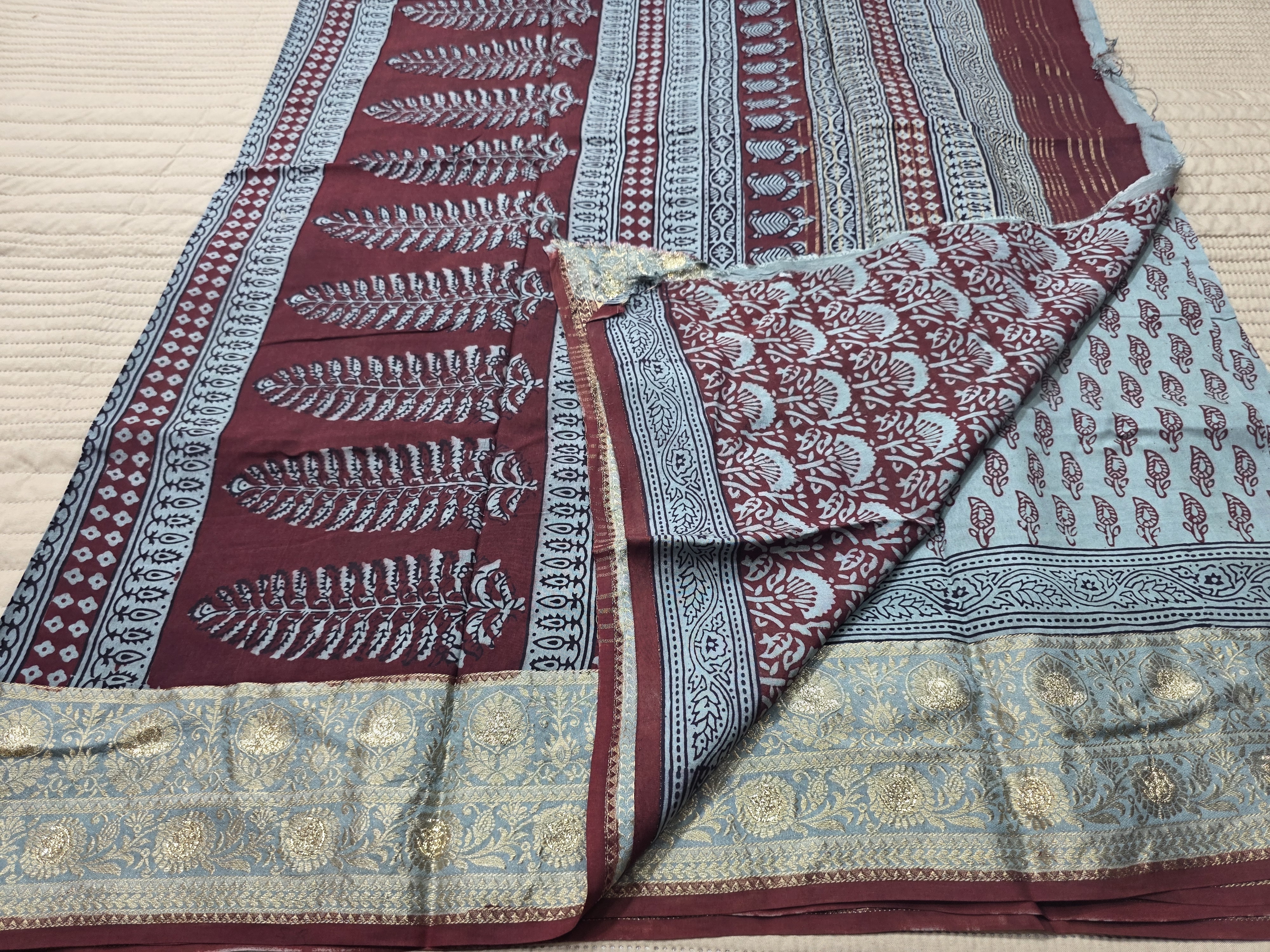 Premium Dola Silk Saree with Traditional Bagh Hand Block Print