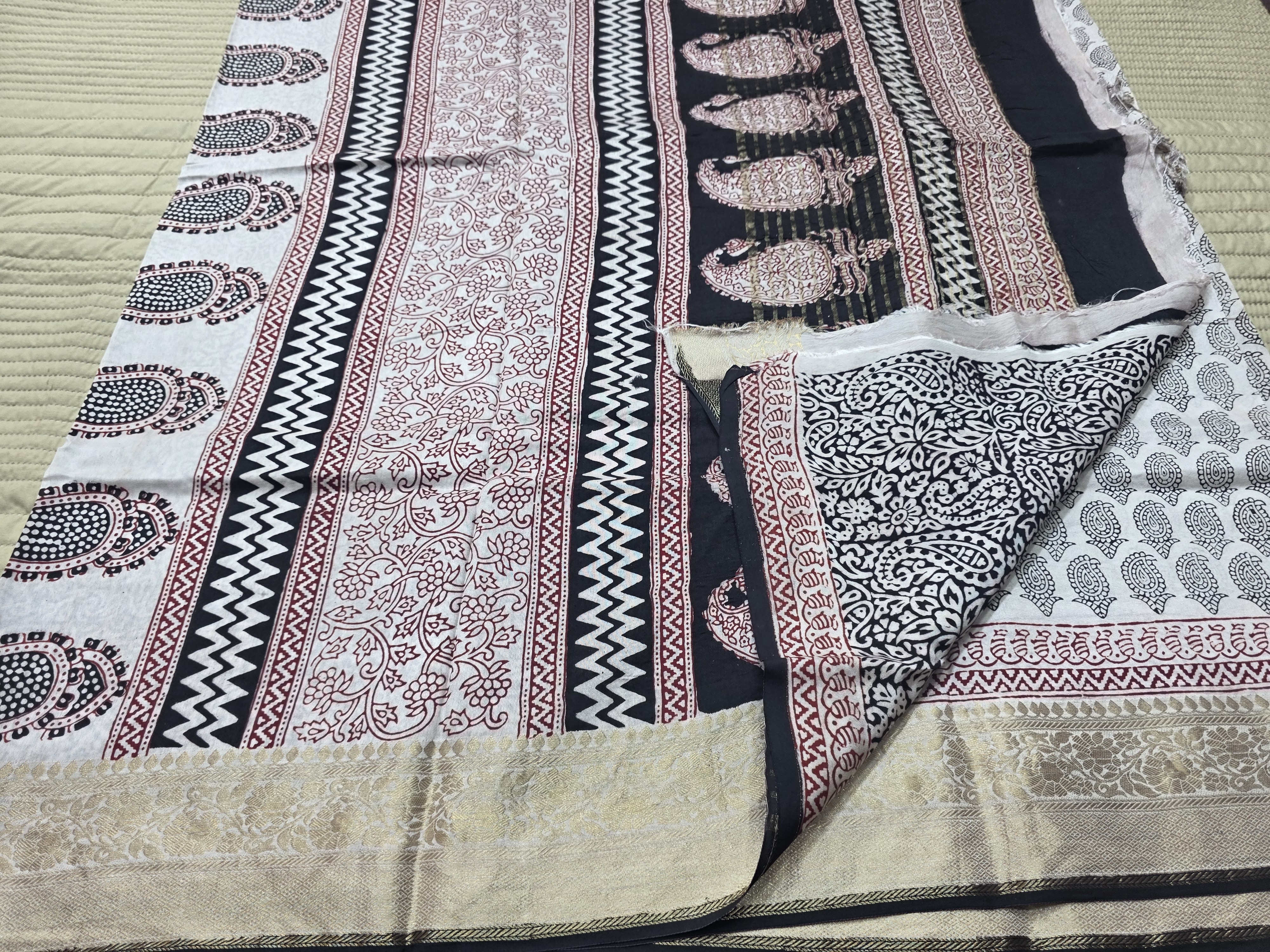 Premium Dola Silk Saree with Traditional Bagh Hand Block Print