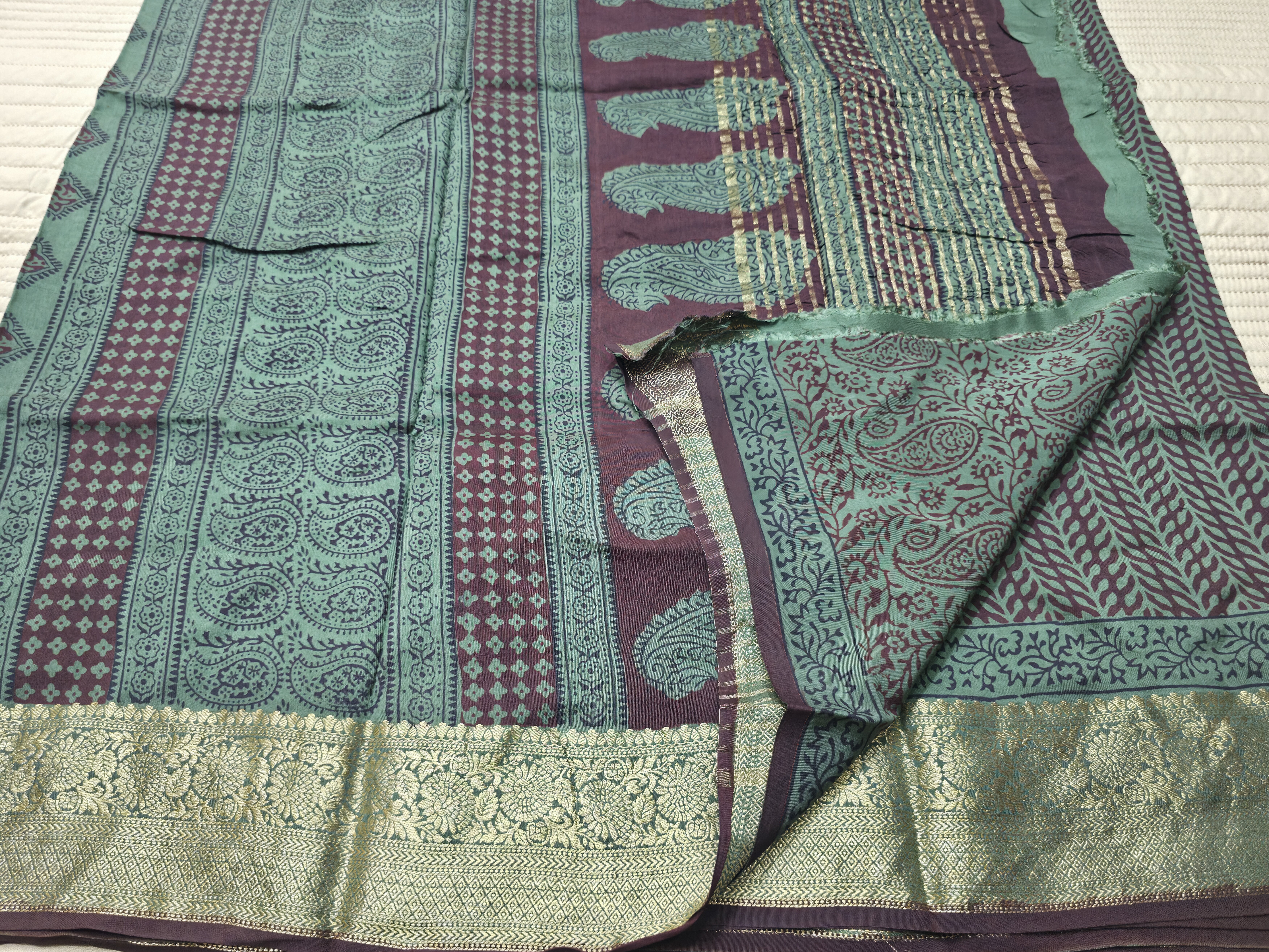Premium Dola Silk Saree with Traditional Bagh Hand Block Print