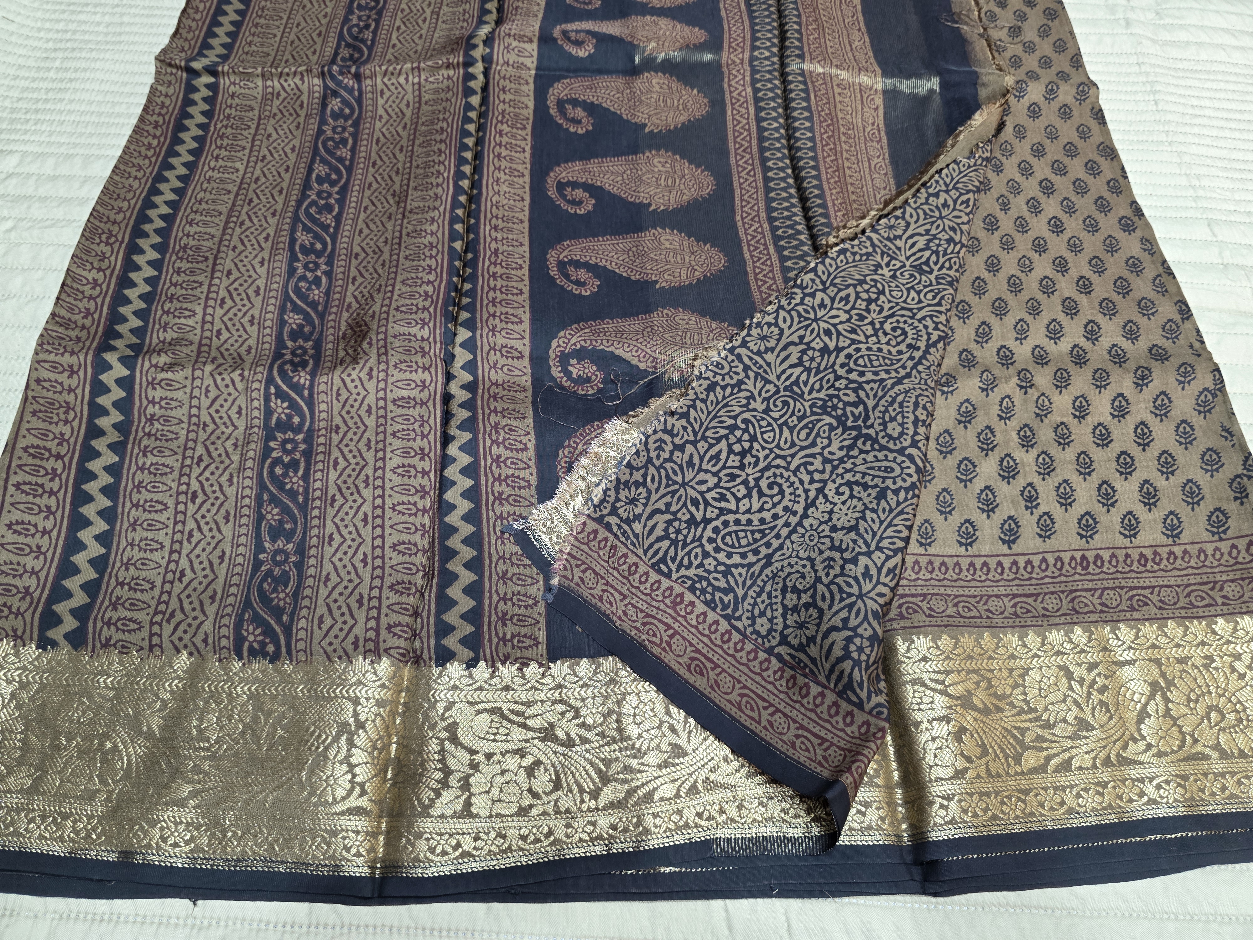 Premium Dola Silk Saree with Traditional Bagh Hand Block Print