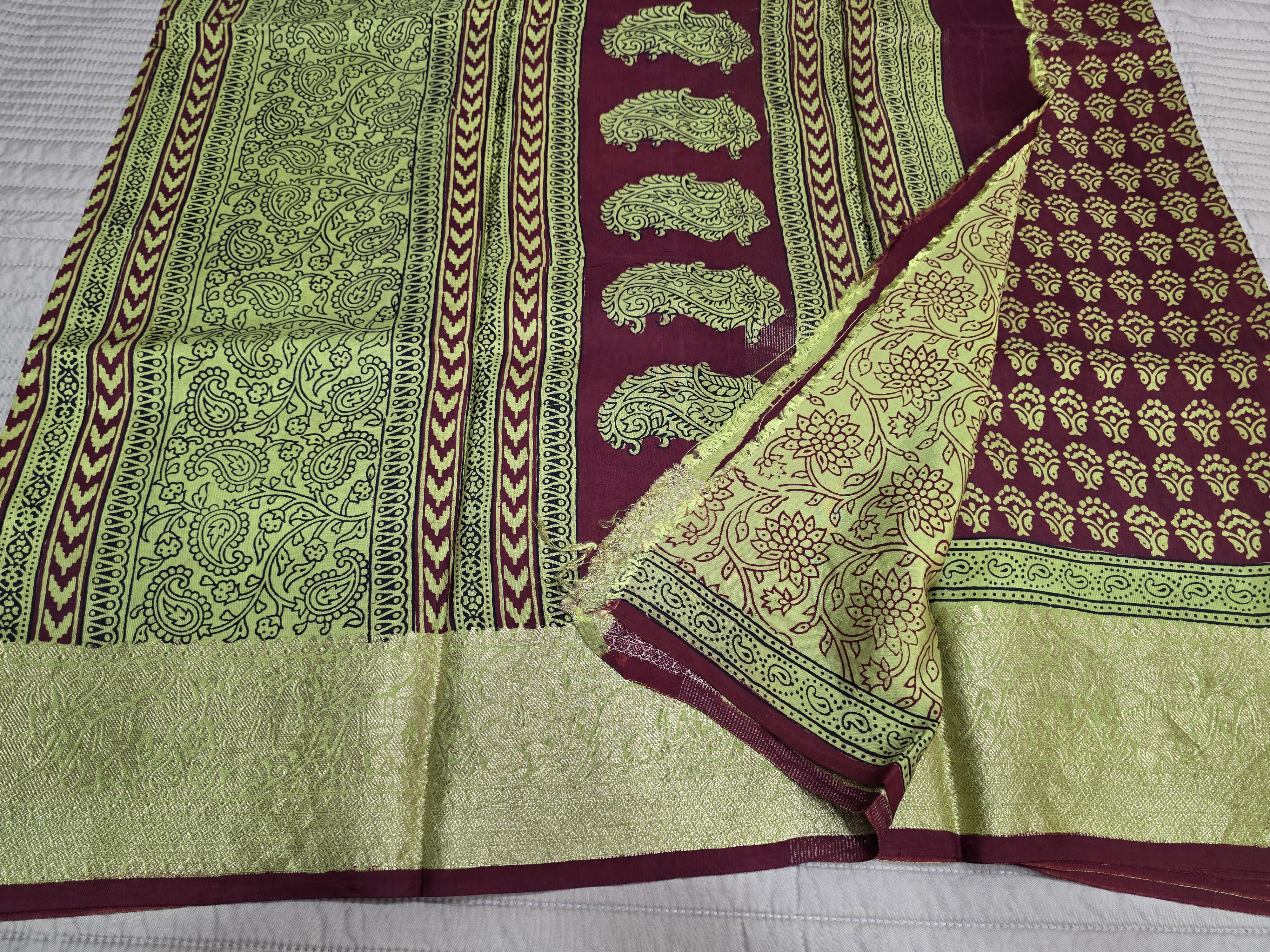 Premium Dola Silk Saree with Traditional Bagh Hand Block Print