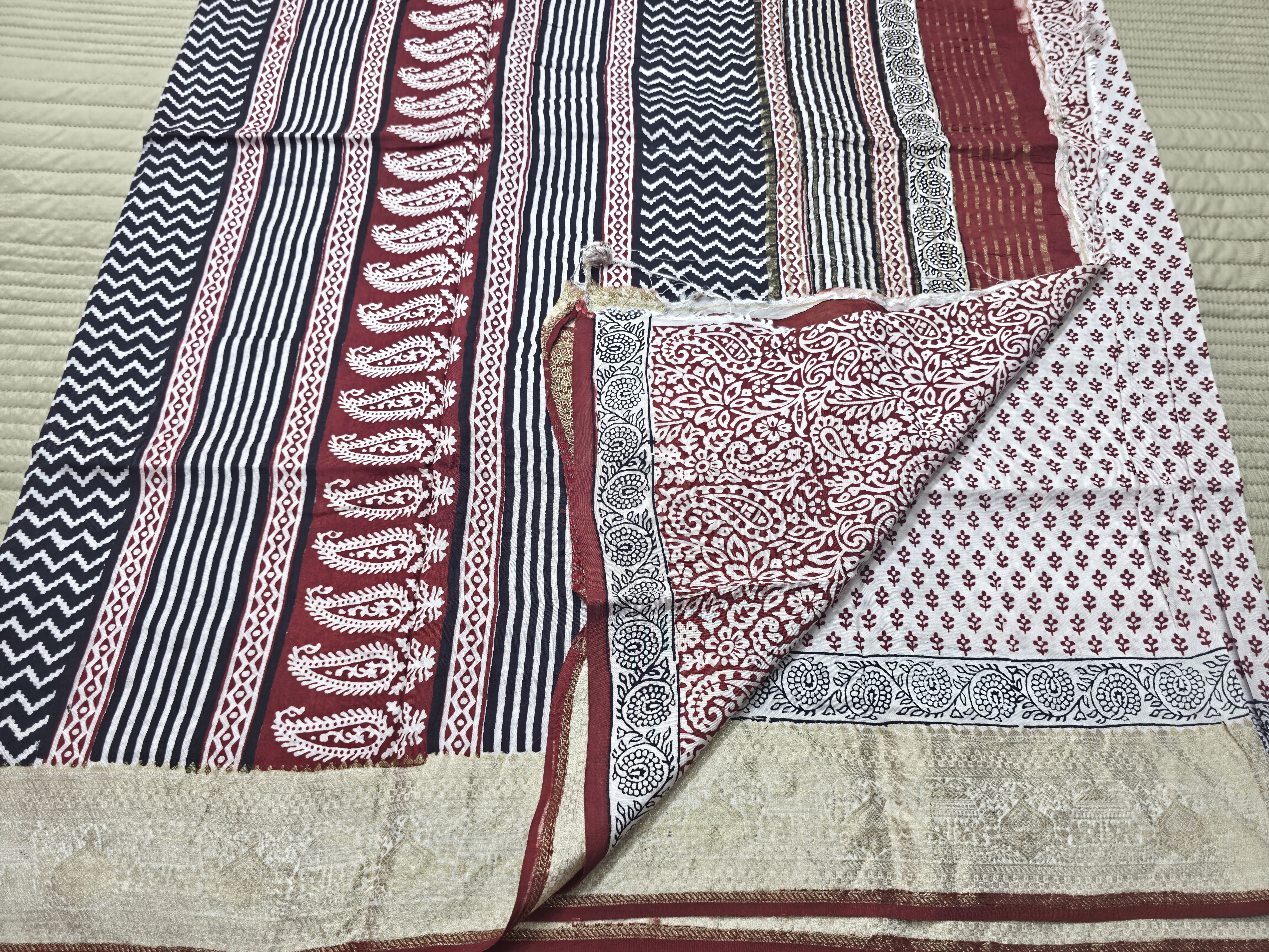  Premium Dola Silk Saree with Traditional Bagh Hand Block Print