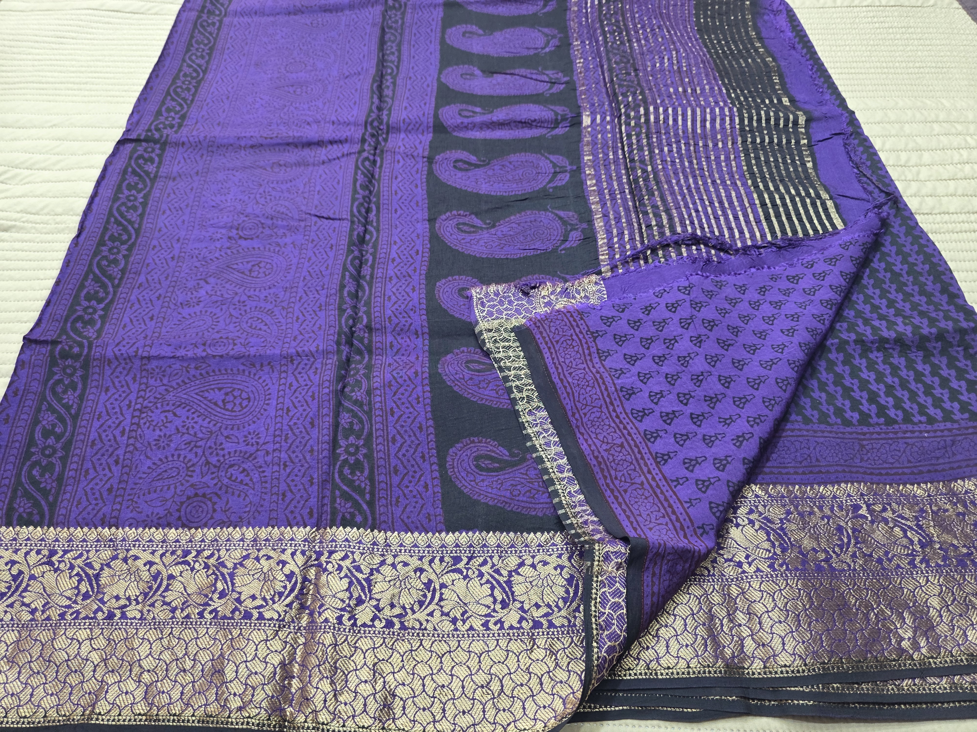 Premium Dola Silk Saree with Traditional Bagh Hand Block Print