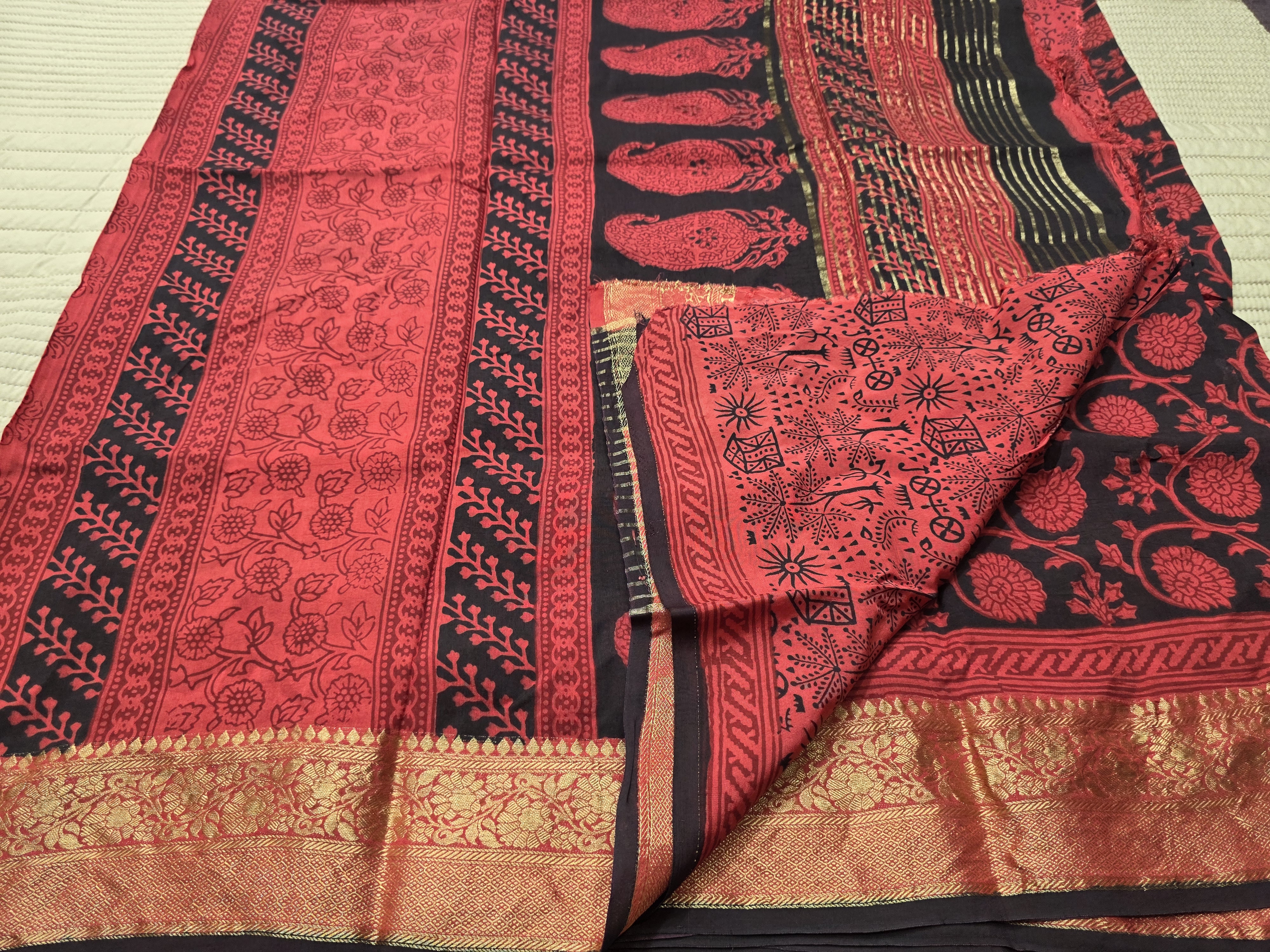 Premium Dola Silk Saree with Traditional Bagh Hand Block Print