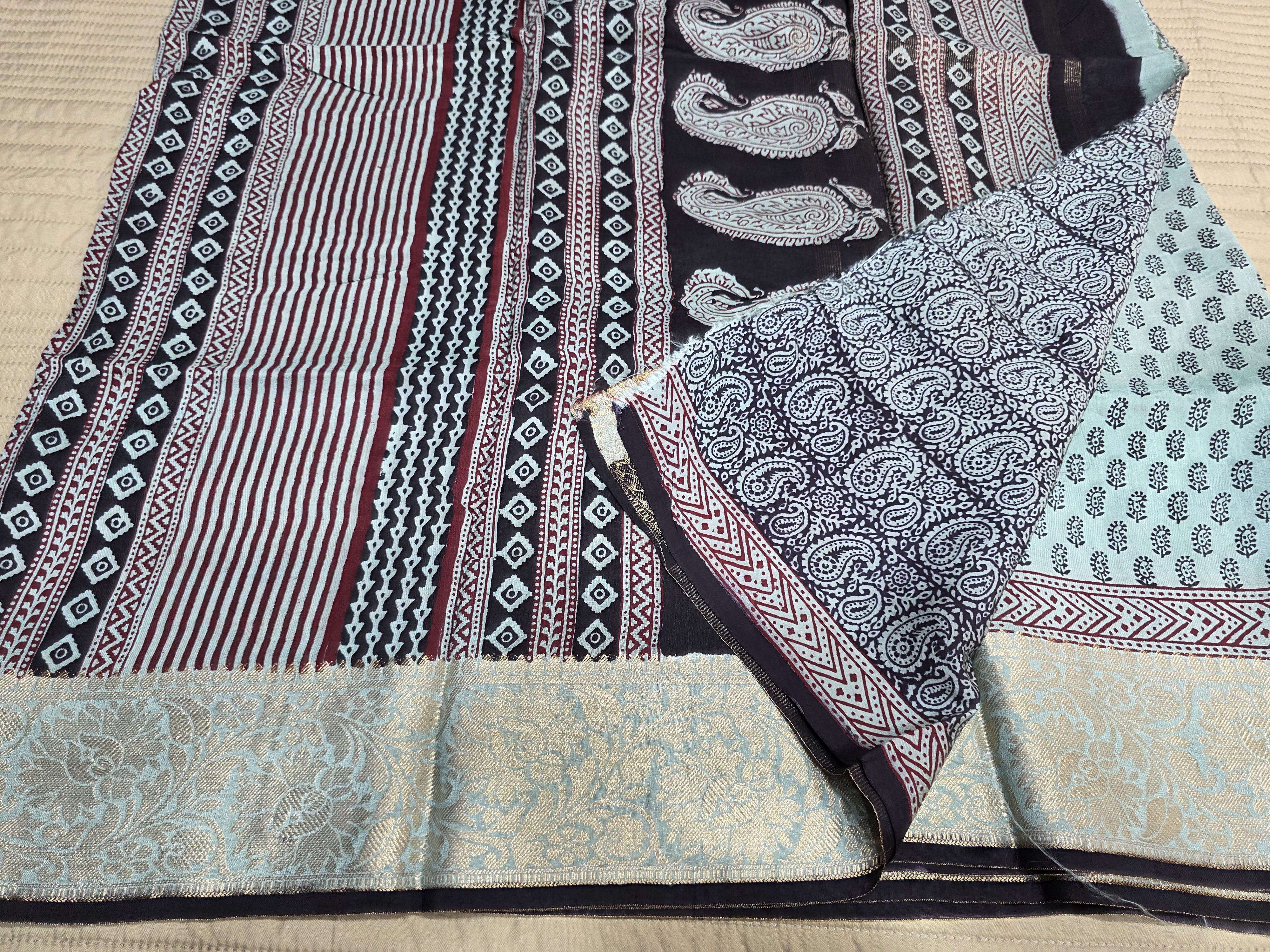 Premium Dola Silk Saree with Traditional Bagh Hand Block Print