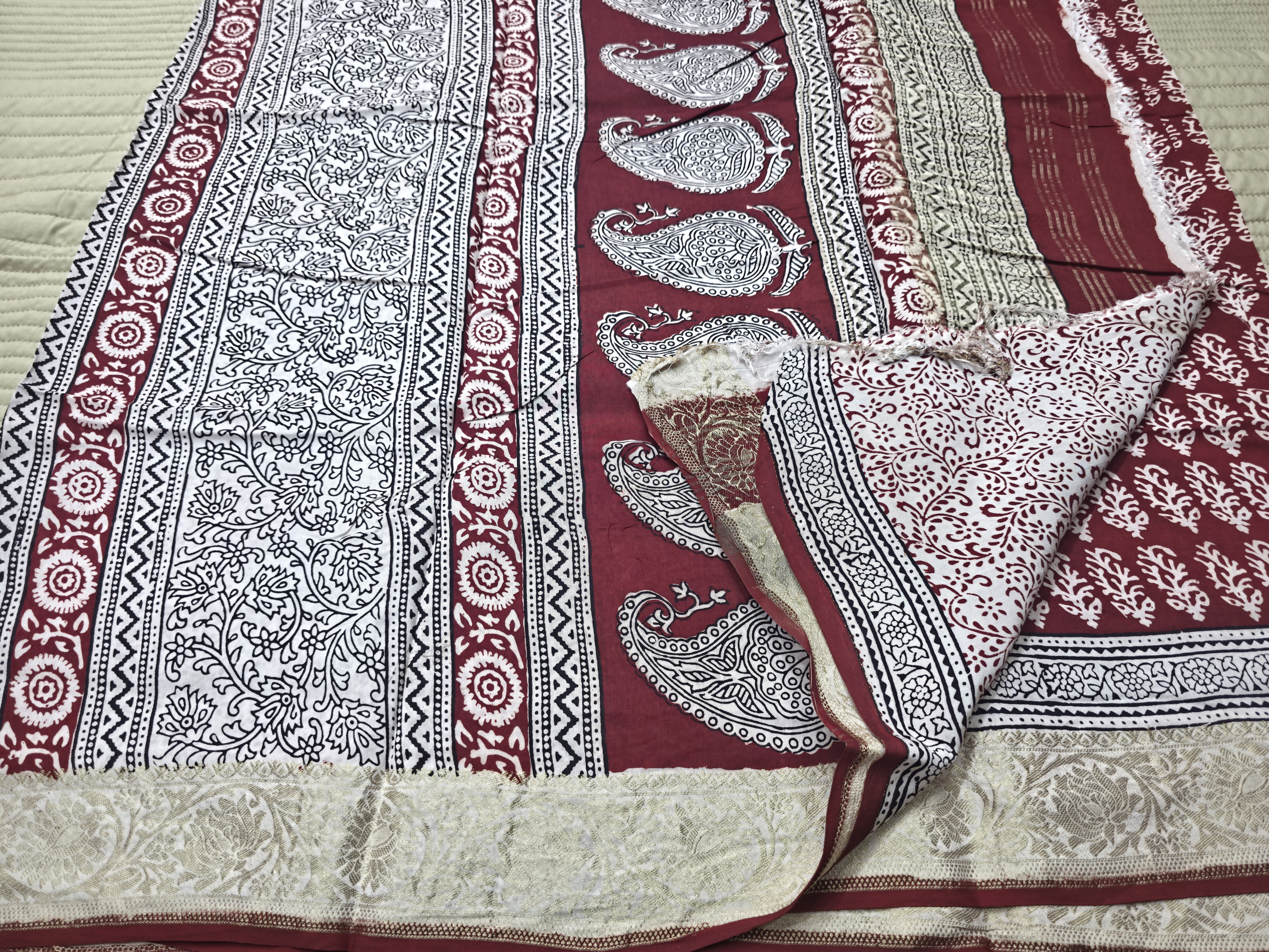 Premium Dola Silk Saree with Traditional Bagh Hand Block Print