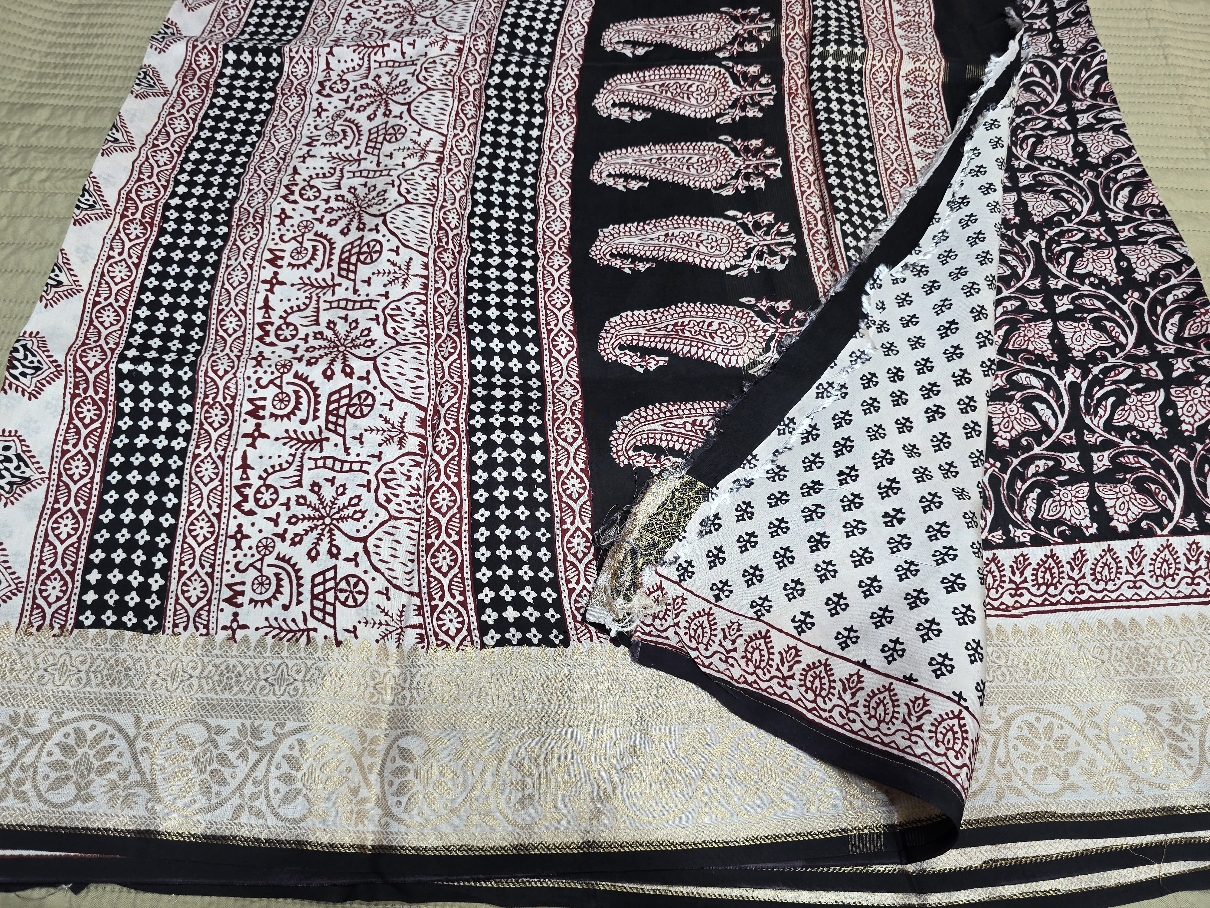 Premium Dola Silk Saree with Traditional Bagh Hand Block Print
