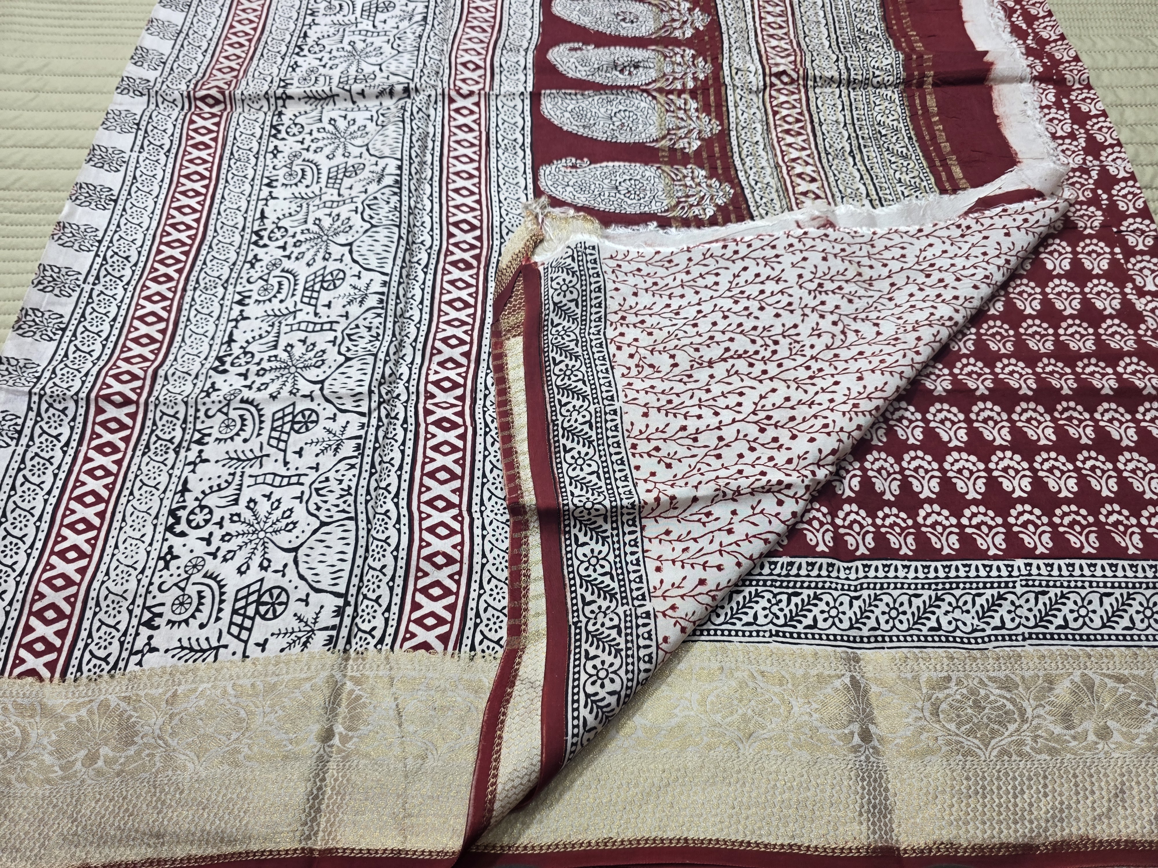 Premium Dola Silk Saree with Traditional Bagh Hand Block Print
