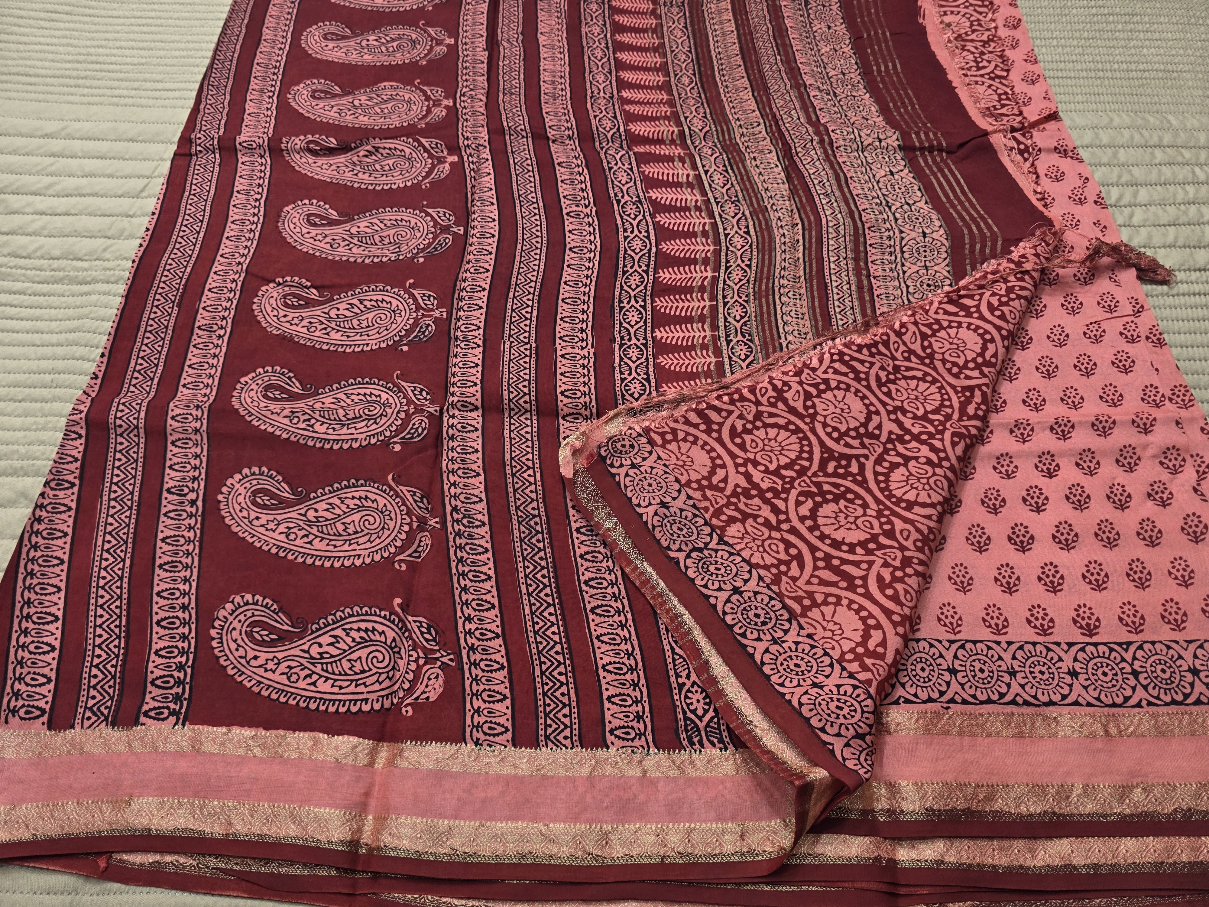 Premium Dola Silk Saree with Traditional Bagh Hand Block Print
