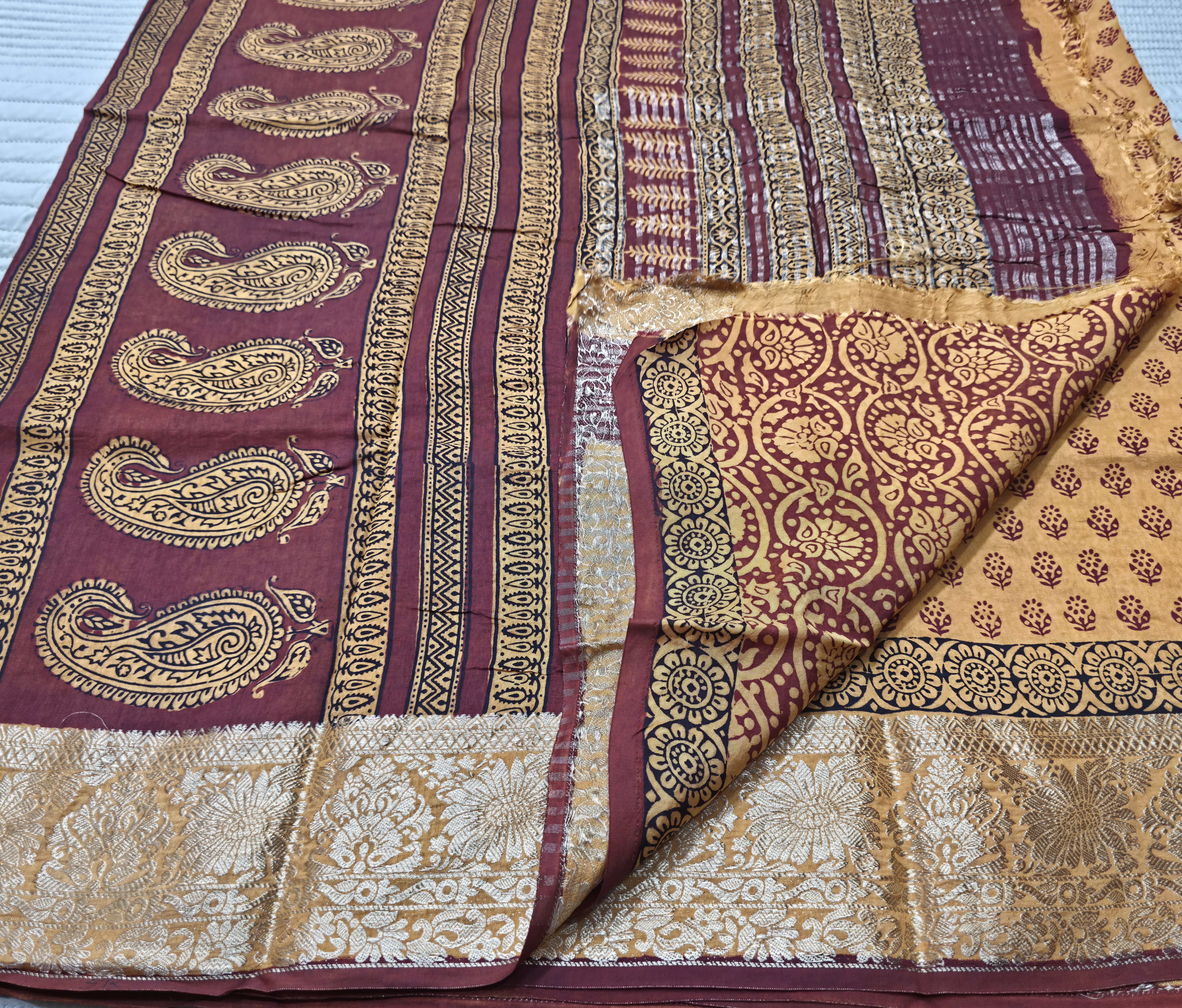 Premium Dola Silk Saree with Traditional Bagh Hand Block Print