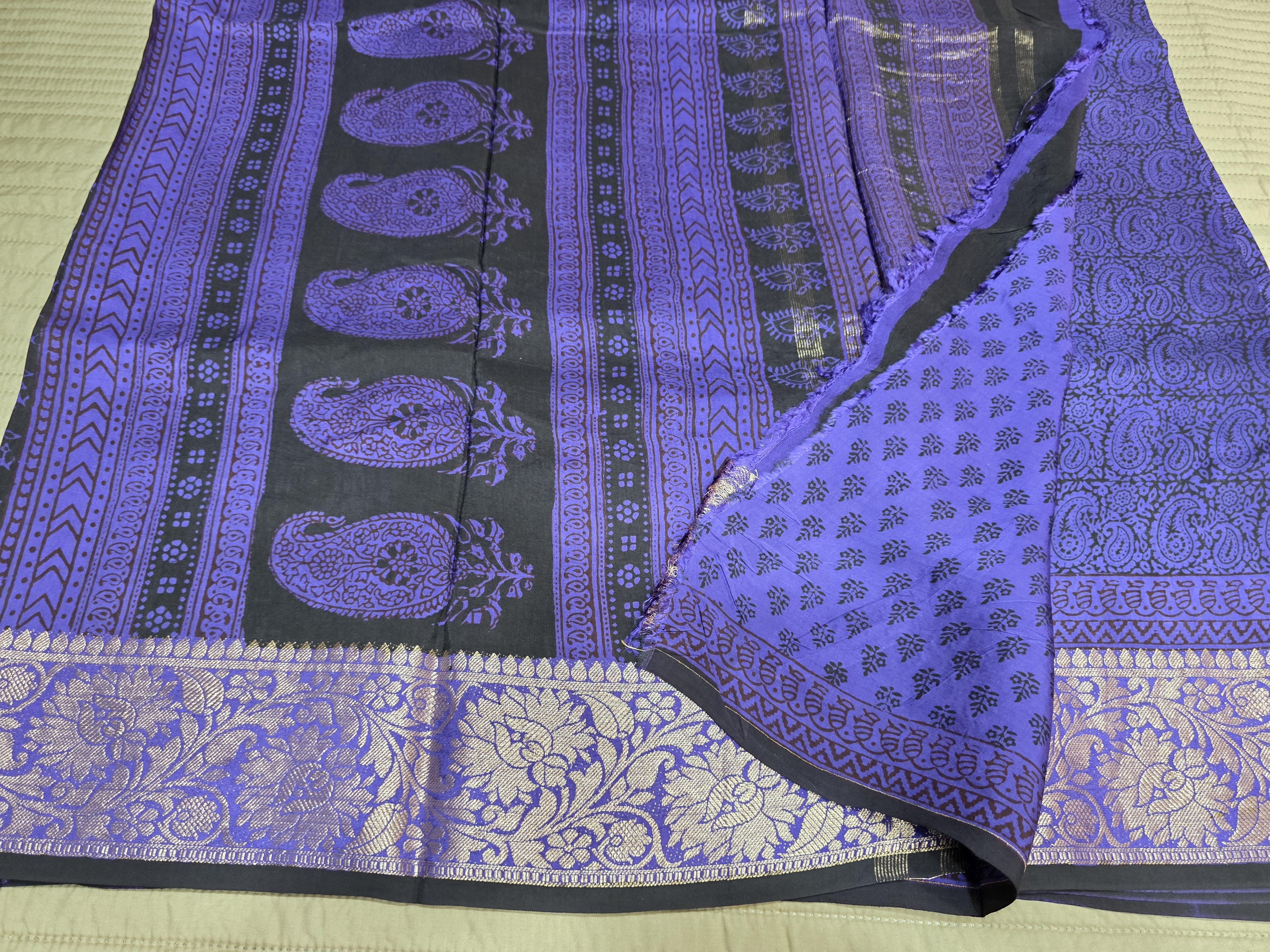 Premium Dola Silk Saree with Traditional Bagh Hand Block Print