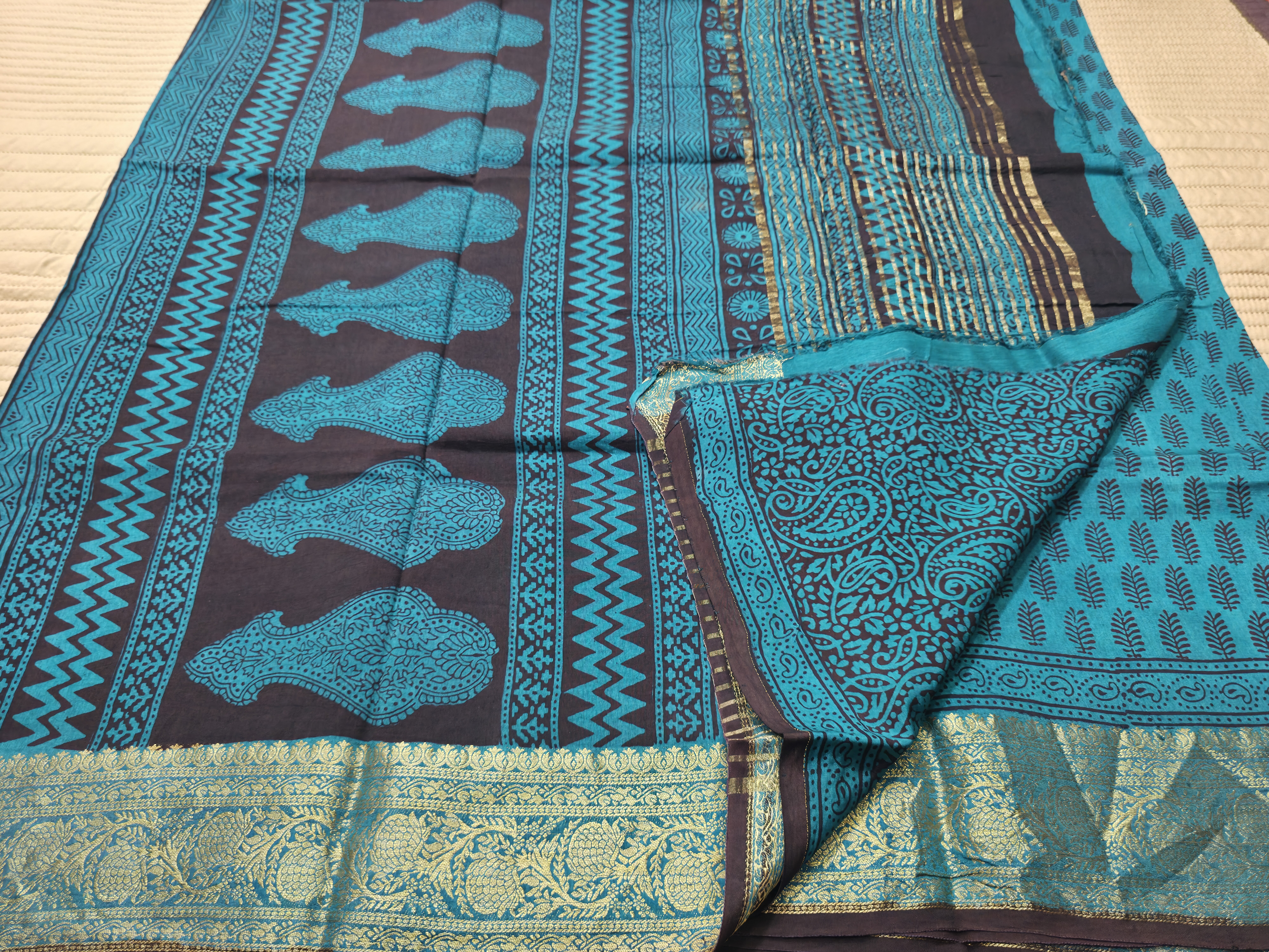 Premium Dola Silk Saree with Traditional Bagh Hand Block Print