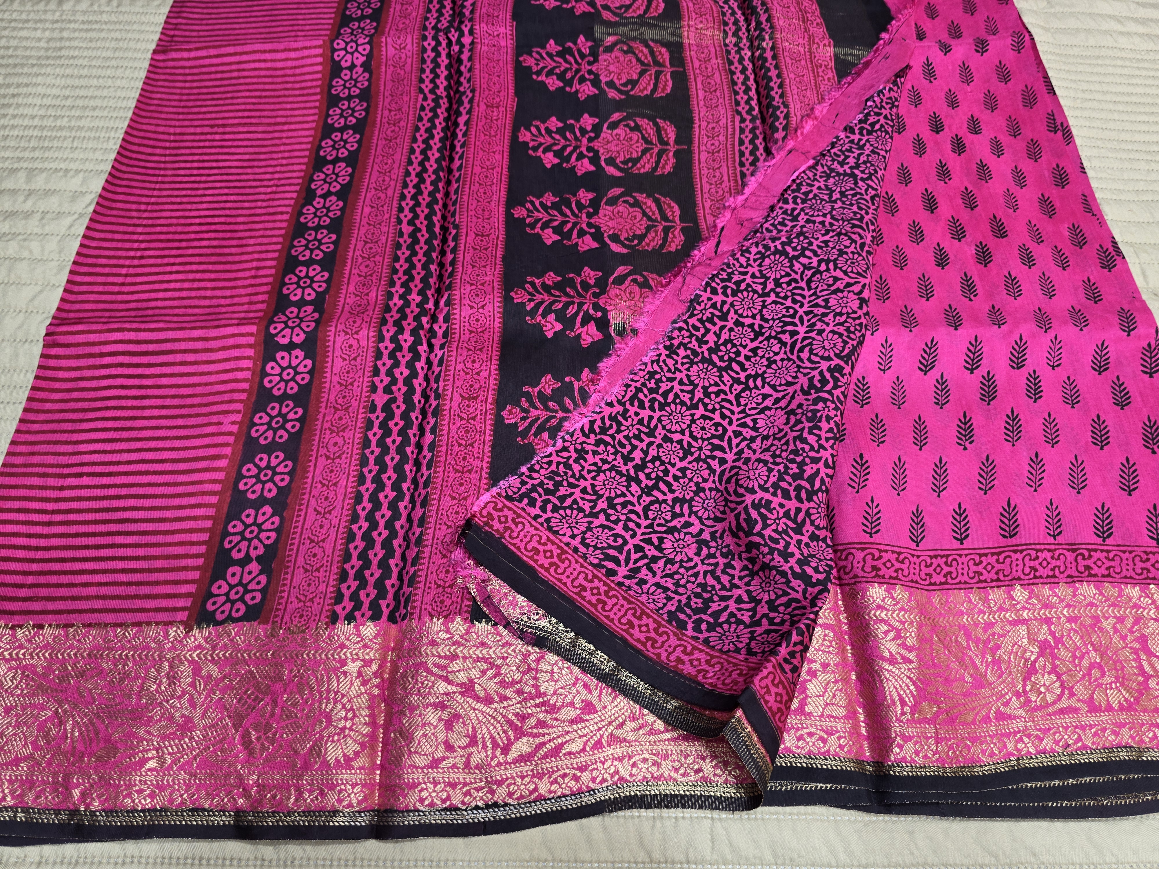 Premium Dola Silk Saree with Traditional Bagh Hand Block Print